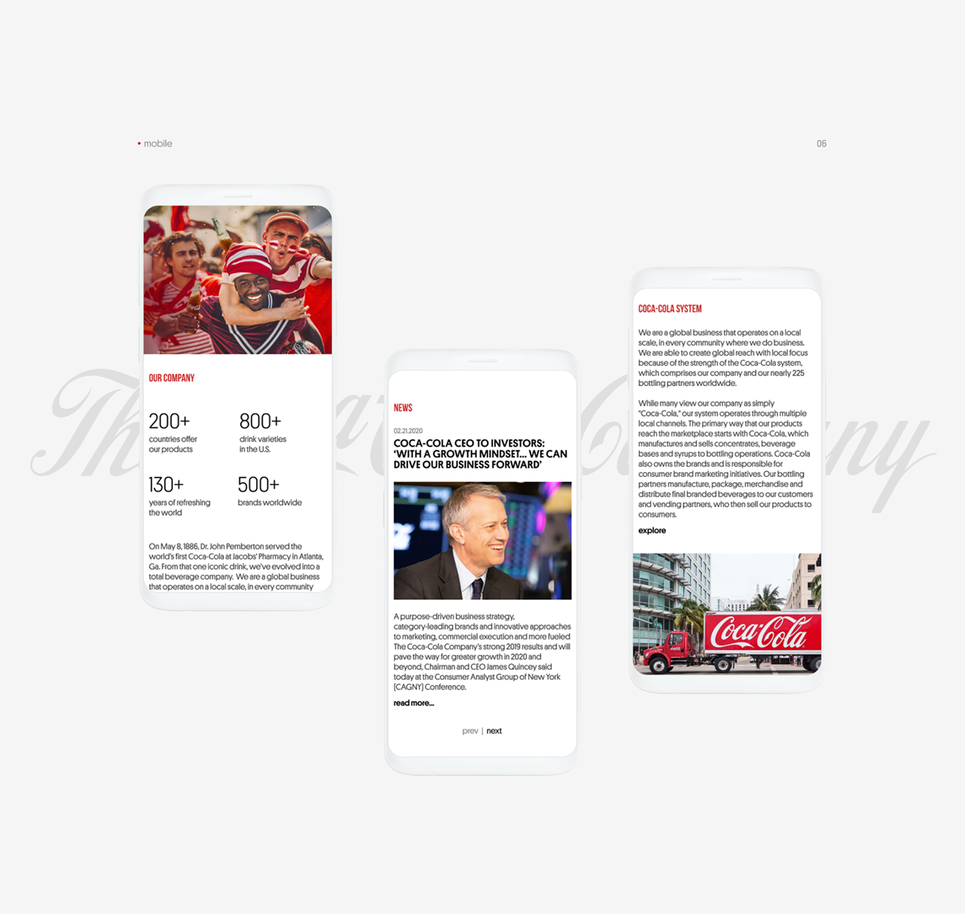 beverage brands Coca-Cola company corporate mobile redesign ux/ui Web Design  Website