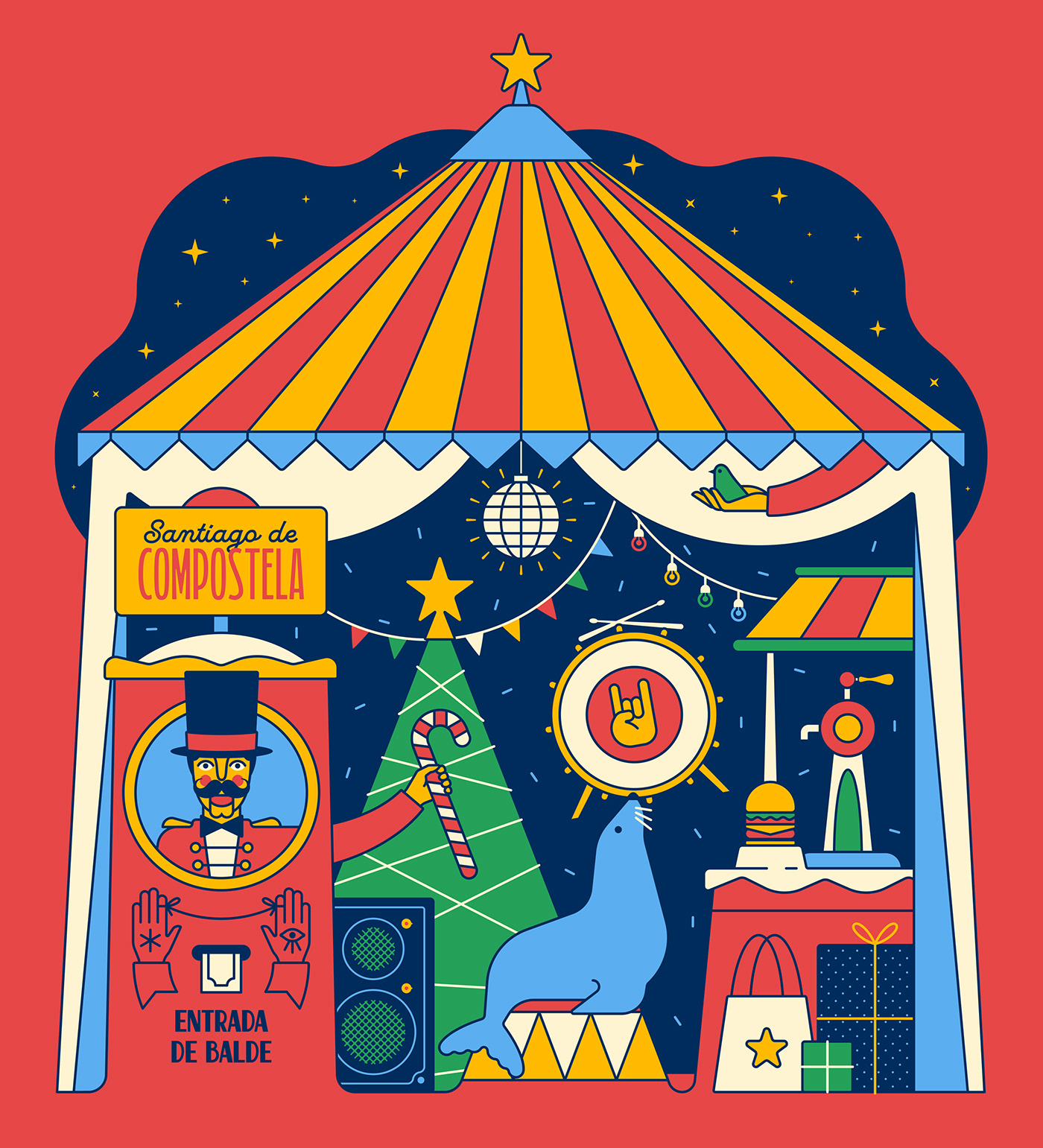 ILLUSTRATION  poster Christmas market music concert party graphic design  flea market festival