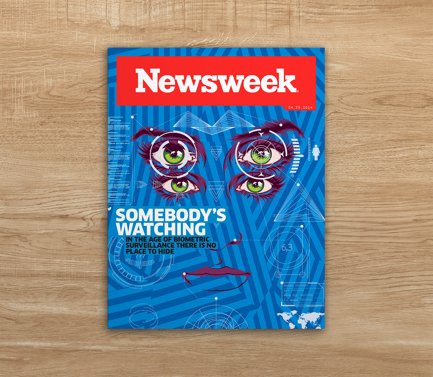 cover magazine Newsweek face eyes scan vector