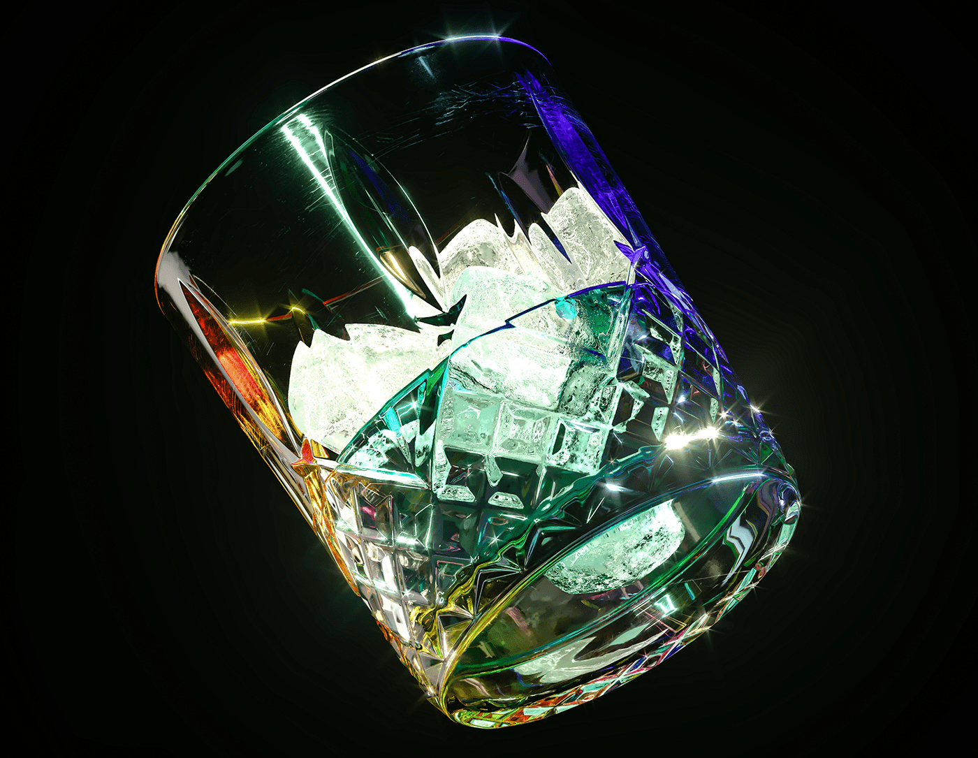 bottle caustics CGI colorful colors drinks glass lights rendering alcohol
