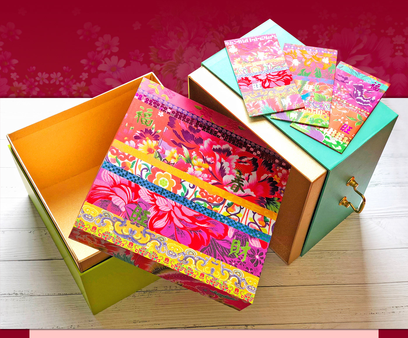 singapore Hamper box heritage traditional modern Packaging chinese new year fabric Red Packet