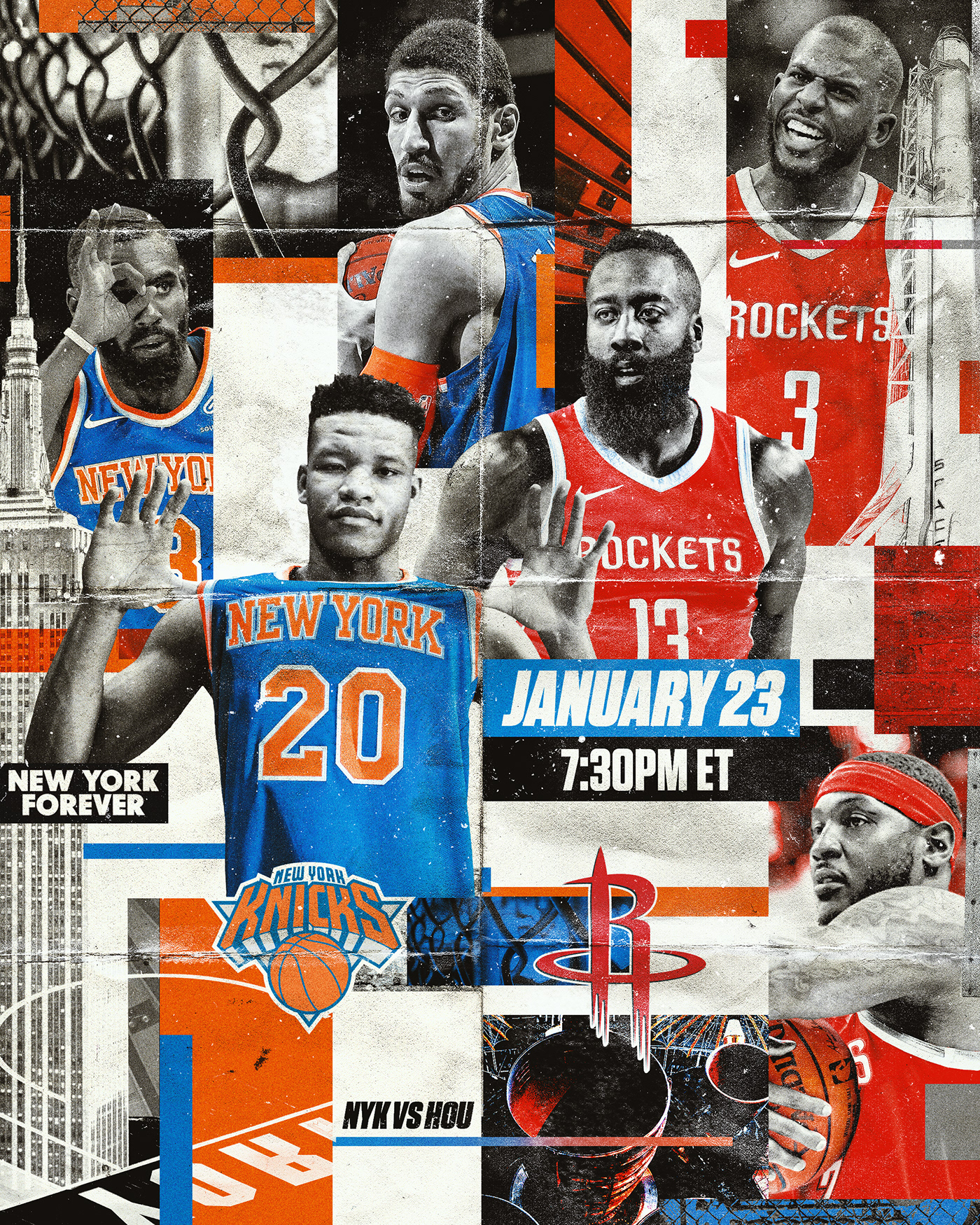 Knicks SMSports New York basketball sport NBA poster grunge collage Tyson Beck