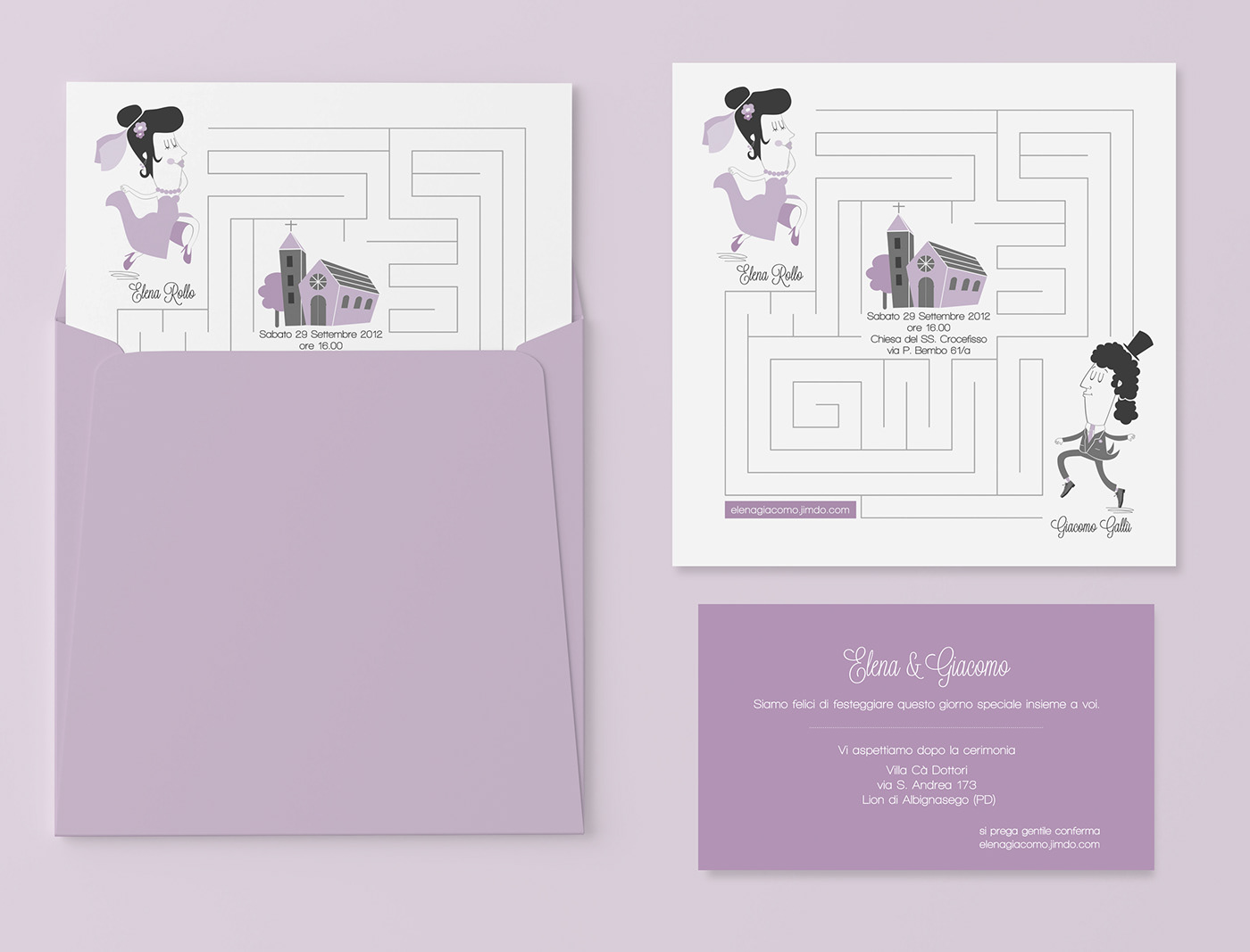 wedding Invitation partecipation design card labyrinth church bride groom
