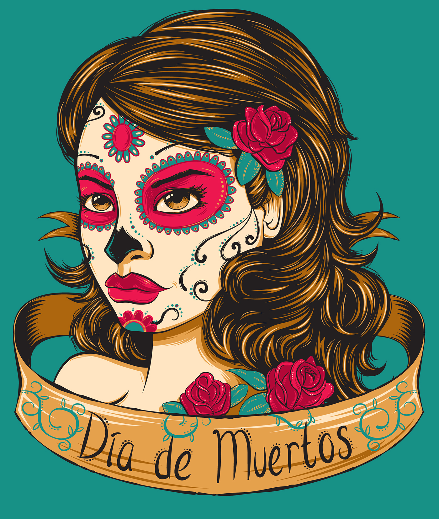 Dia De Muertos girl candy skull vector skull adobe illustrator Day of Dead chris honeywell colors Beautiful la catrina