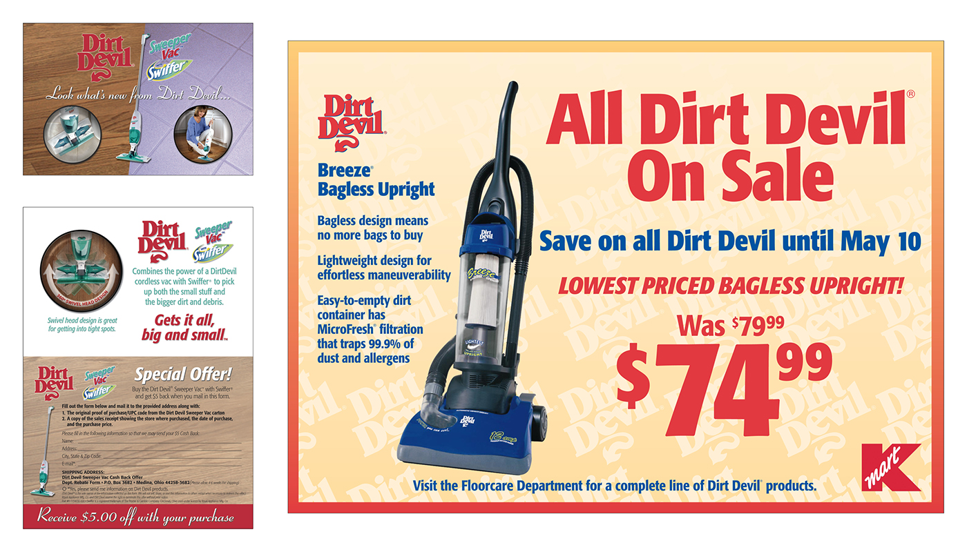 Dirt Devil Kmart retail advertising Swiffer
