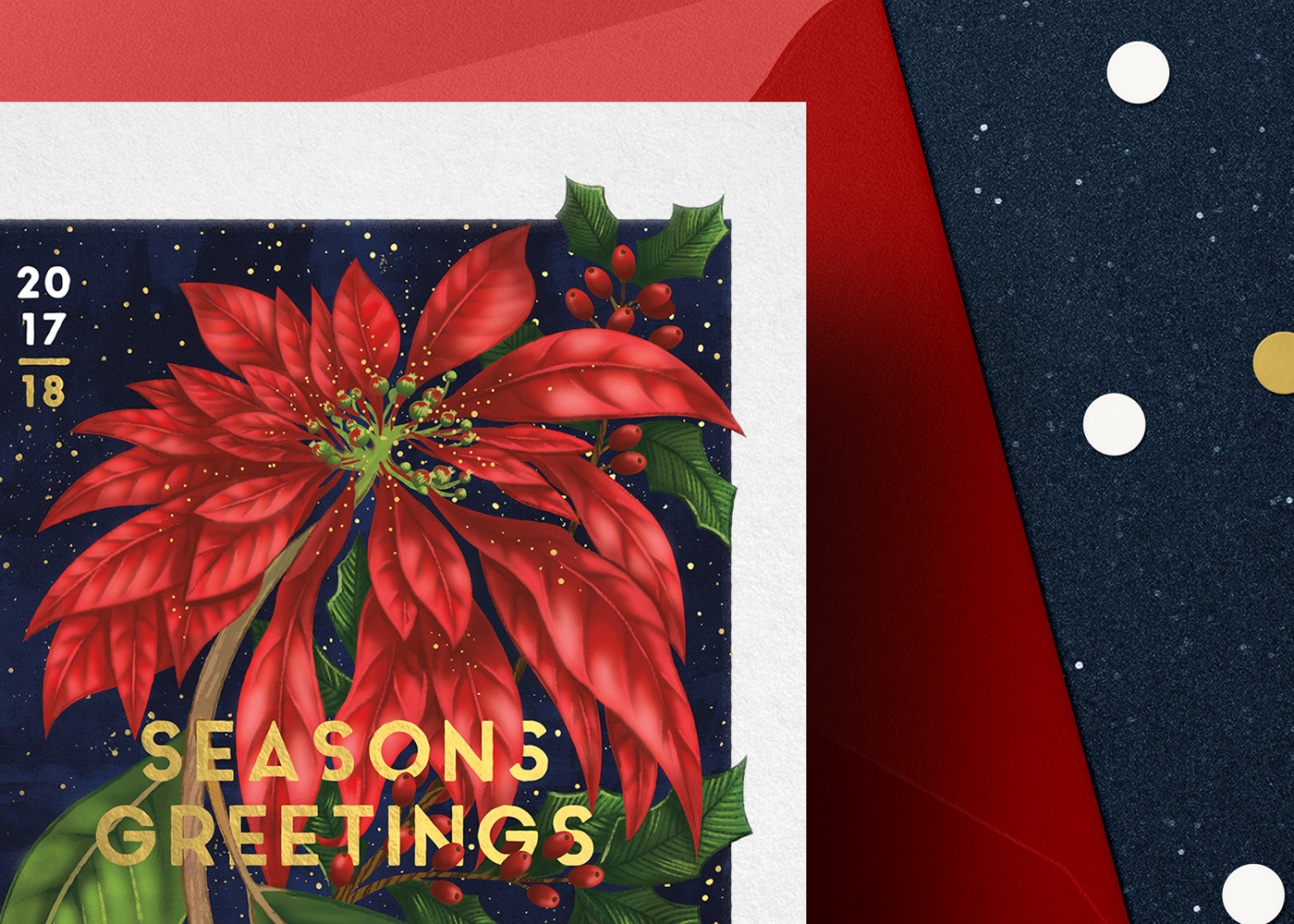 seasons greetings card Christmas christmas card illustrated botanical Poinsetta xmas illustrated card festive