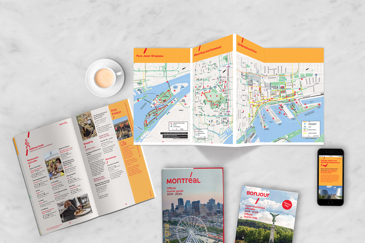 Layout brochure Guide Montreal tourist guide map local Travel Tourisme editorial