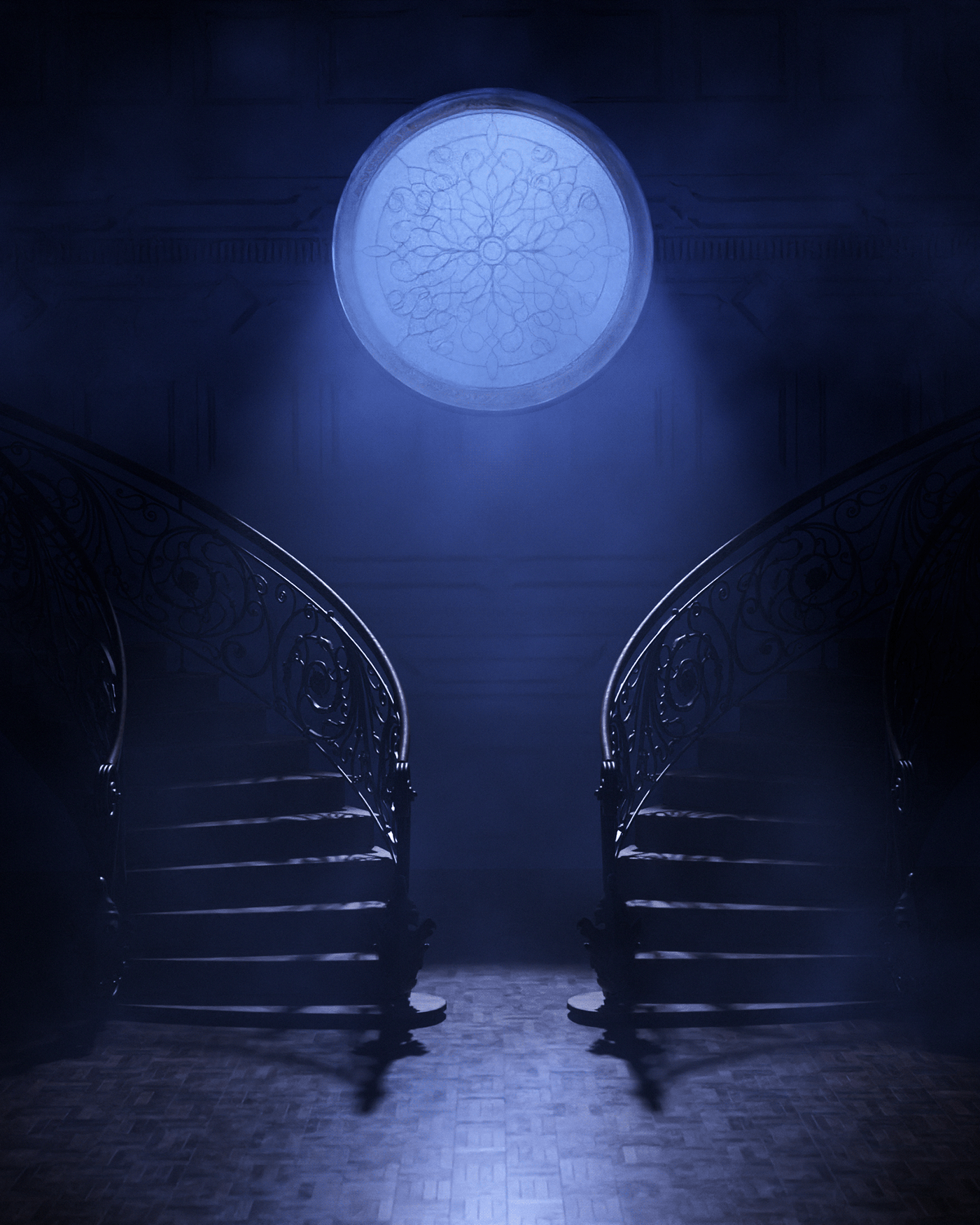 dark fear fog moon moonlight stairs Window