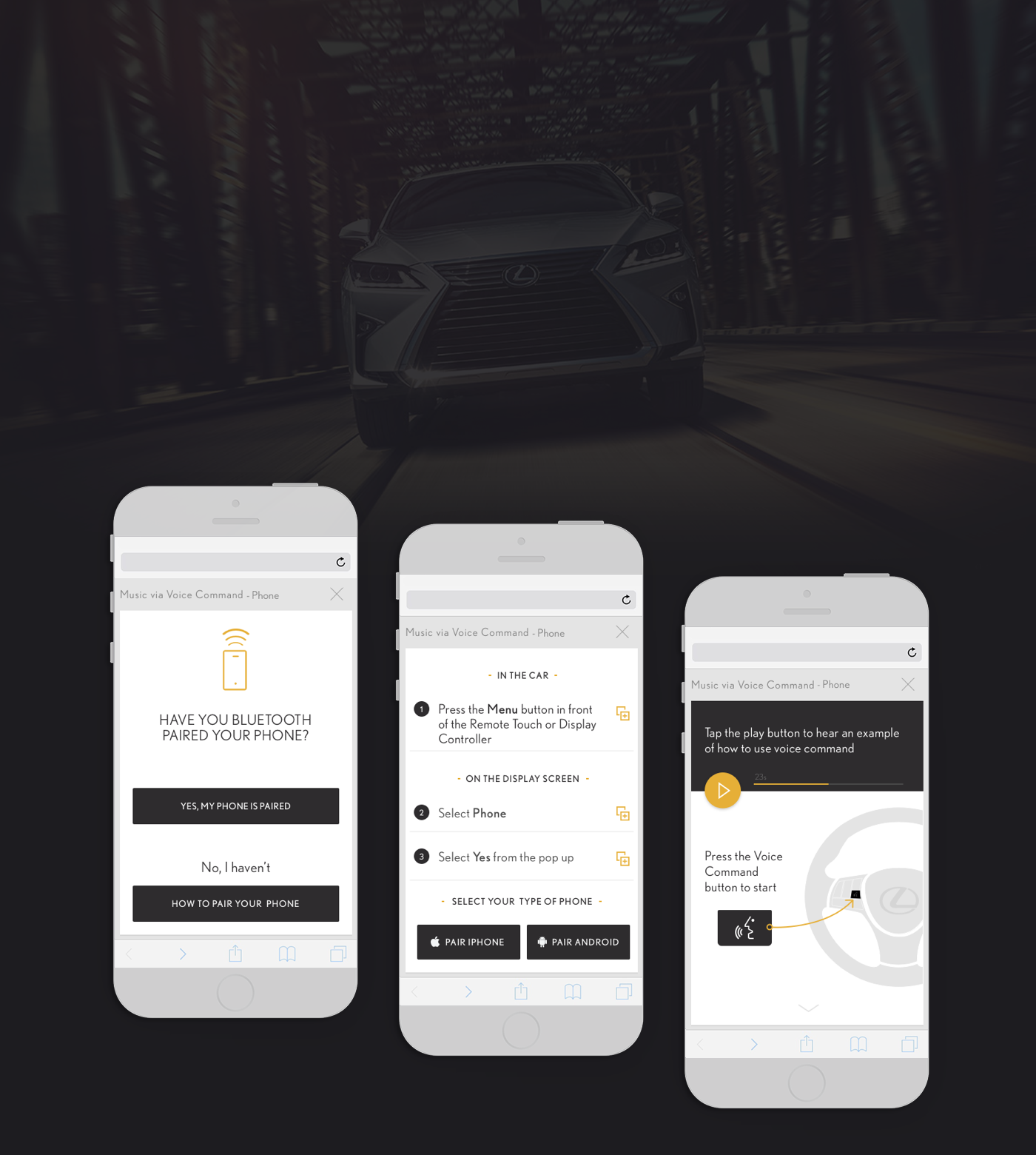 toyota Lexus car mobile app design black iphone