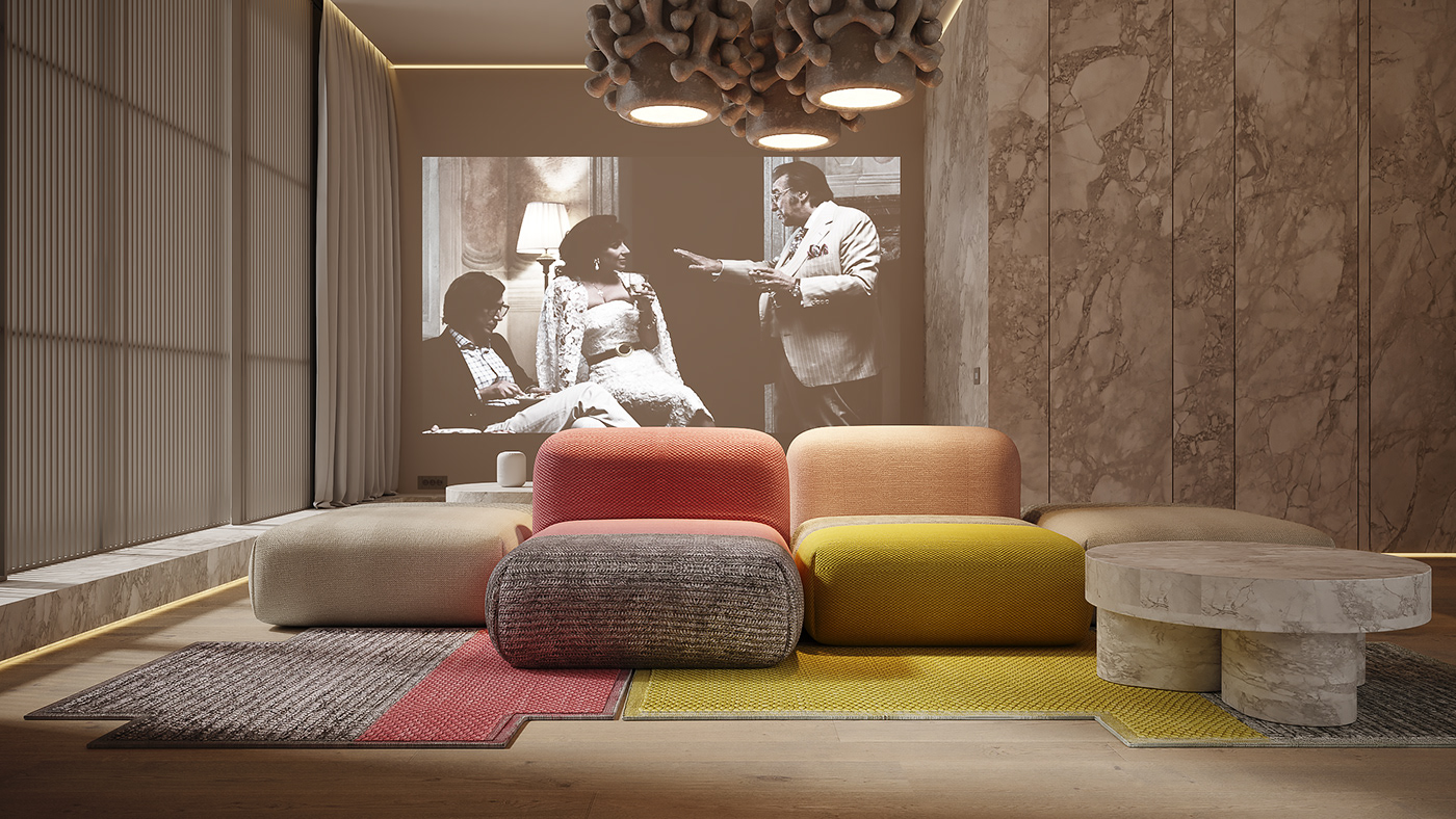 interior design  Minimalism pink Rug визуализация дизайн интерьера