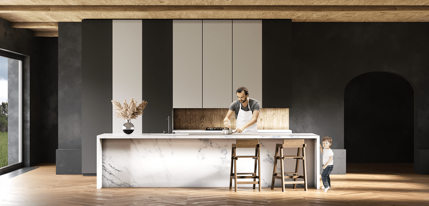 color human interior design  kitchen light Marble photoshoot skandinavian visualization wood