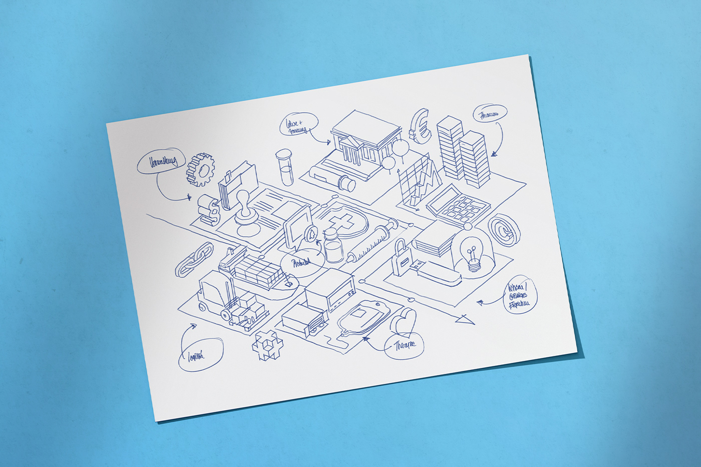 Concept sketch for isometric infographic by Adrian Bauer