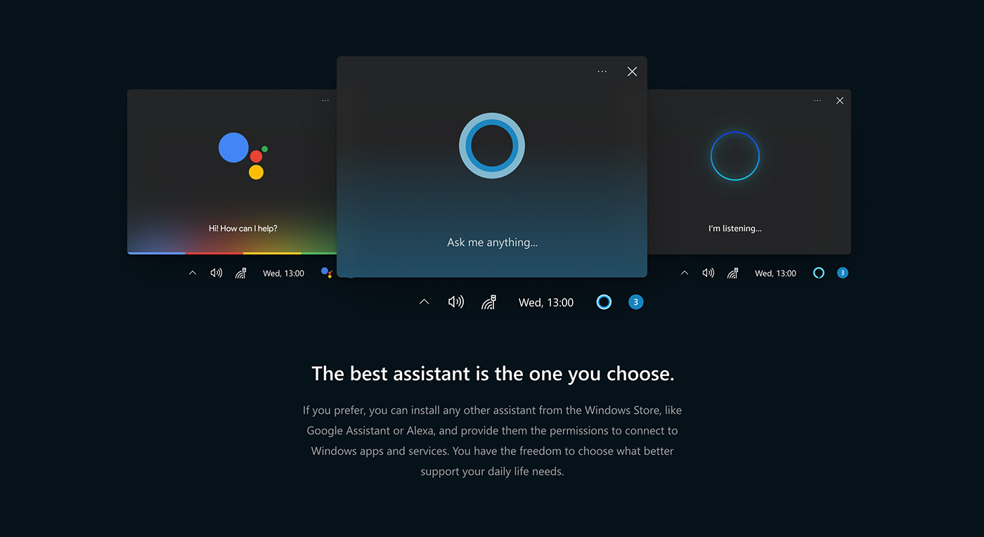 Microsoft windows operating system Os Cortana Interface concept fluent redesign