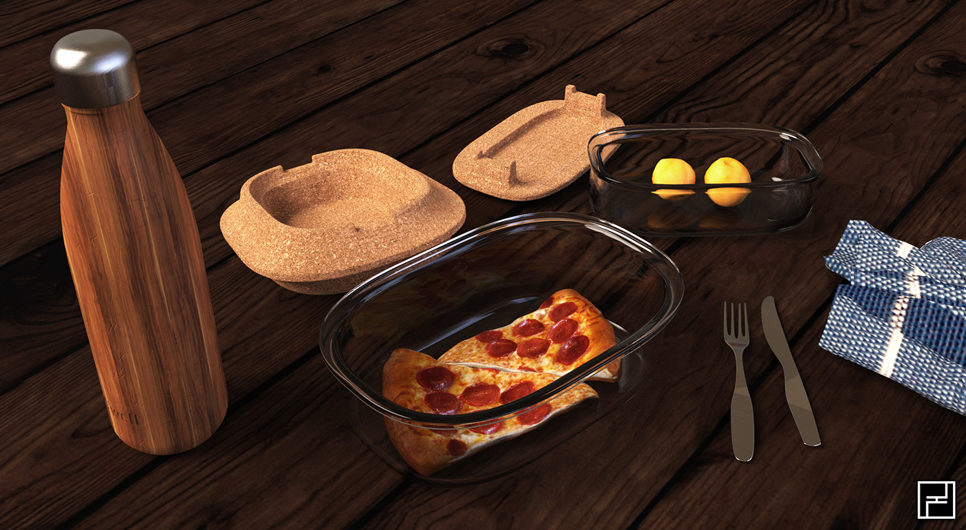 Lunch box bento box product design ecofriendly no plastic cork zero waste industrial design meal pack Ecology