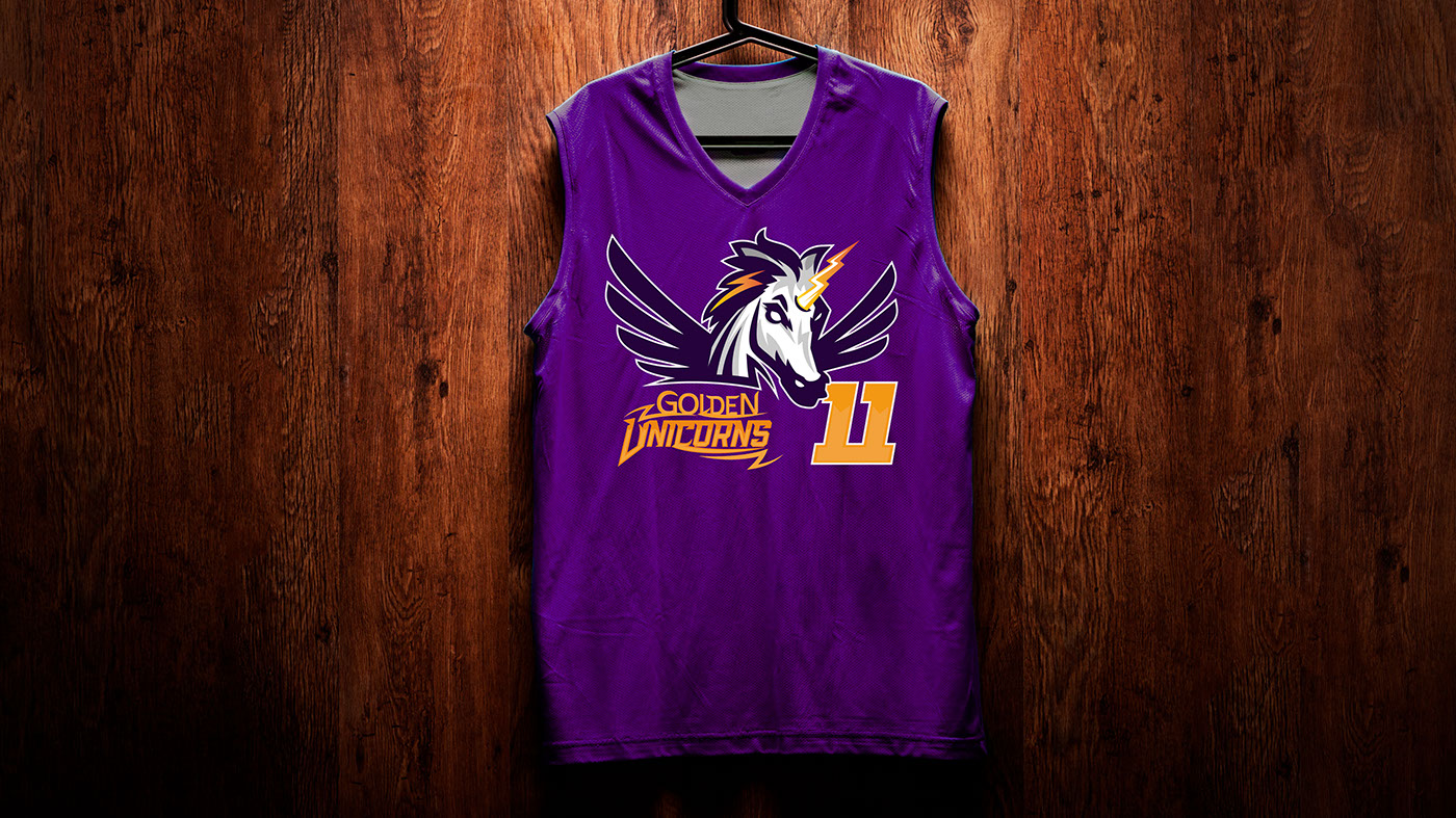 basketball logo branding  sports team identity unicorn gold