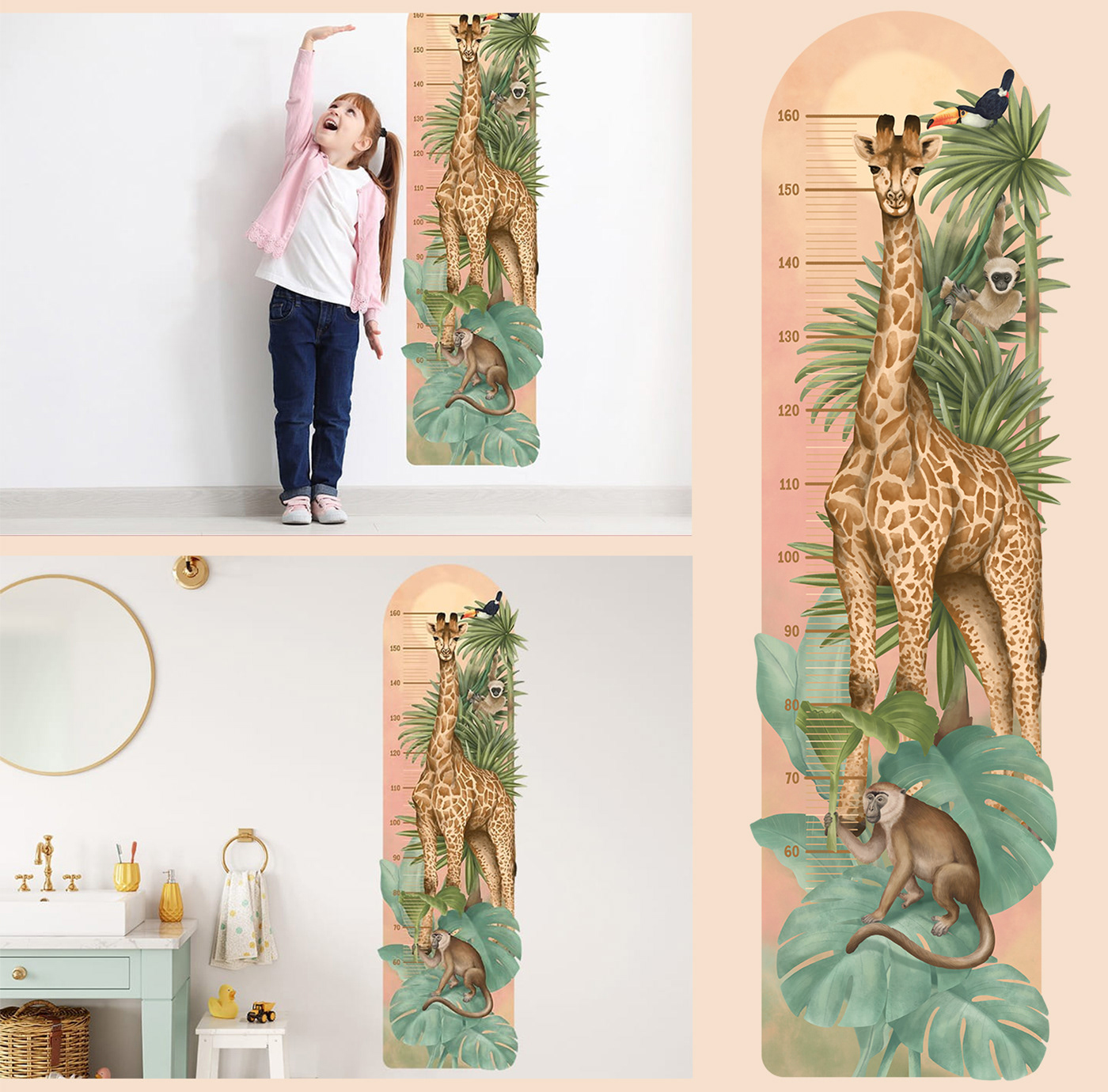animals elephant giraffe ILLUSTRATION  monkey Room decoration safari tiger wall stickers watercolors