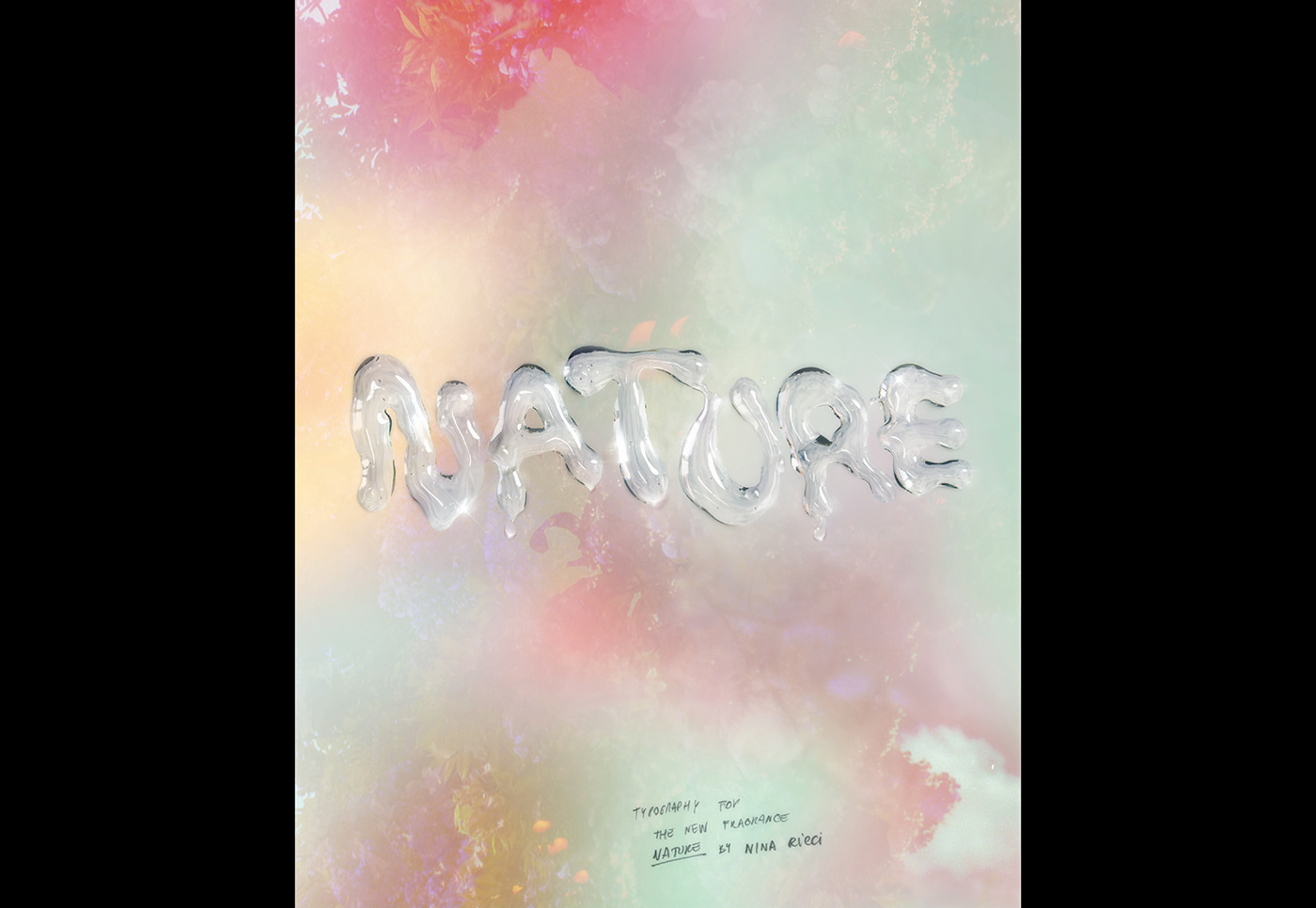 3D flower 3D text Chrome Typography Digital Animation Flower Animation Fragrance Nature Nina Ricci perfume typography  