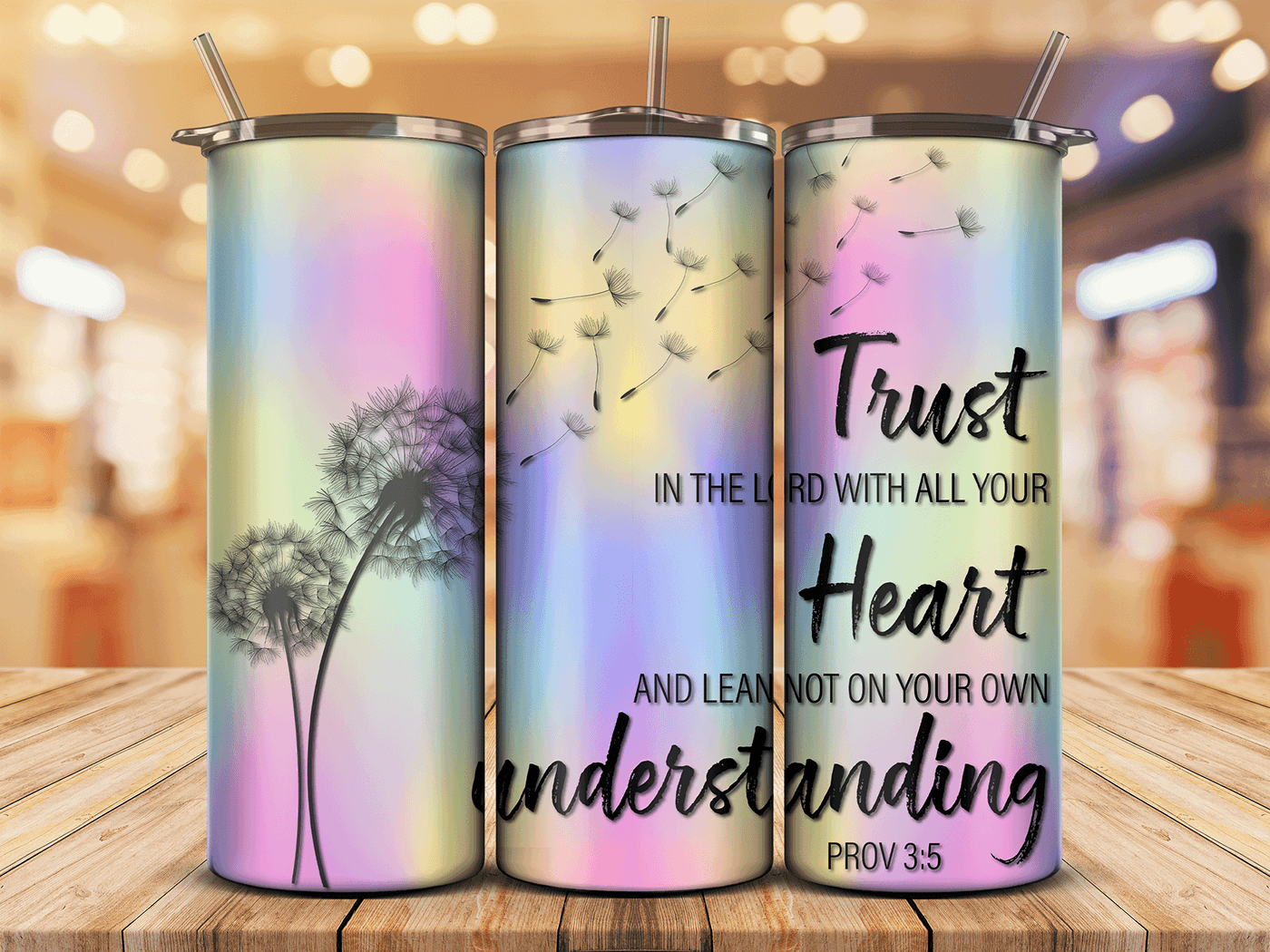 Rainbow colored gradient background with the words of Proverbs 3:5