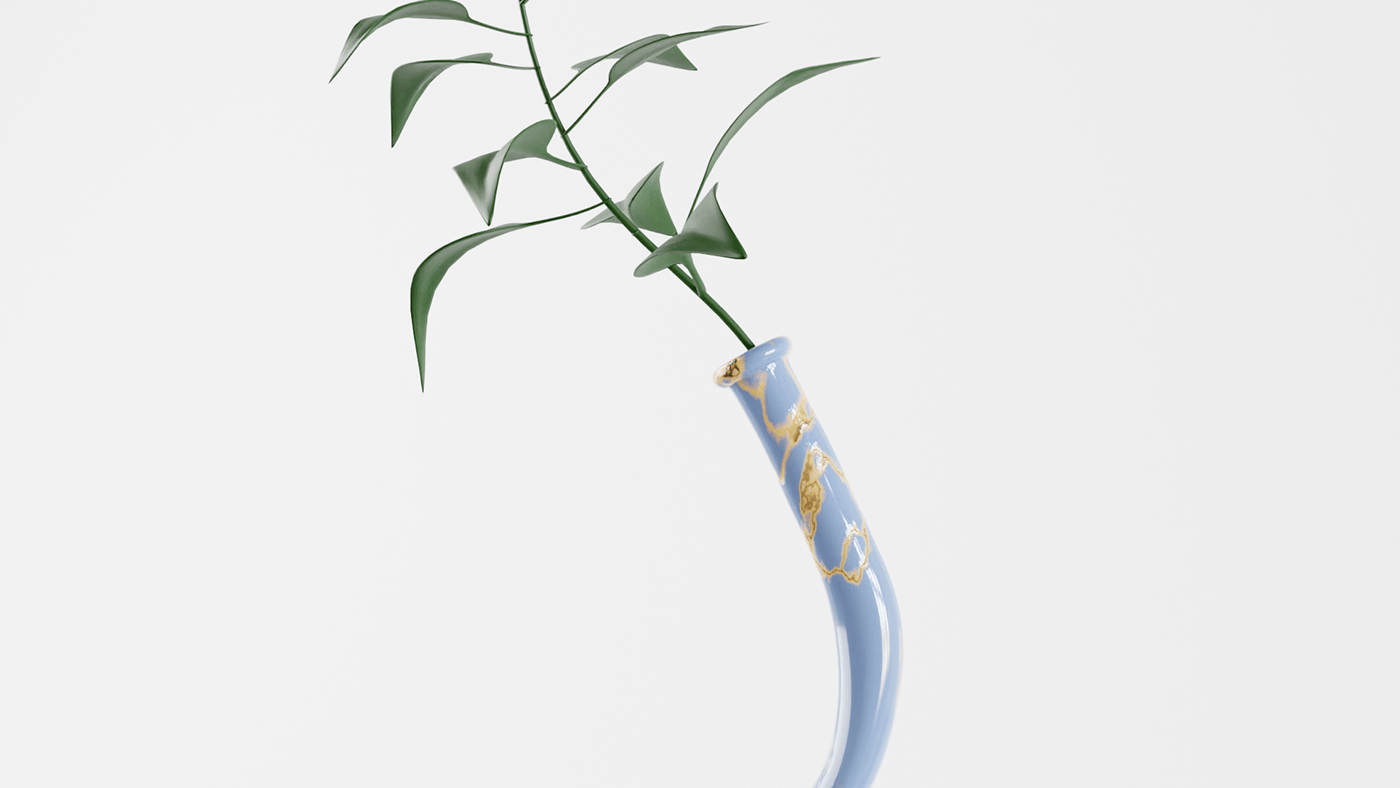 3D b3d blender blue porcelain Vase
