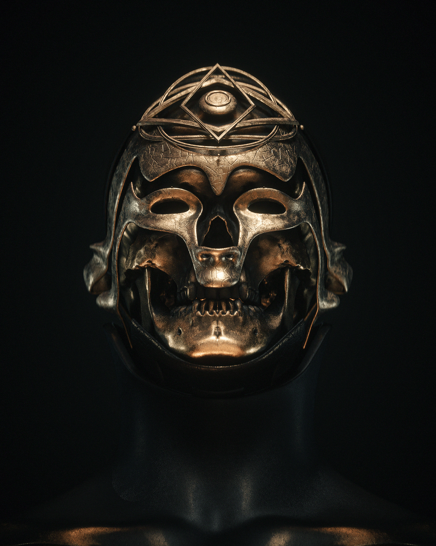 sacred geometry billelis sculpture statue Zbrush skull death gold bronze black