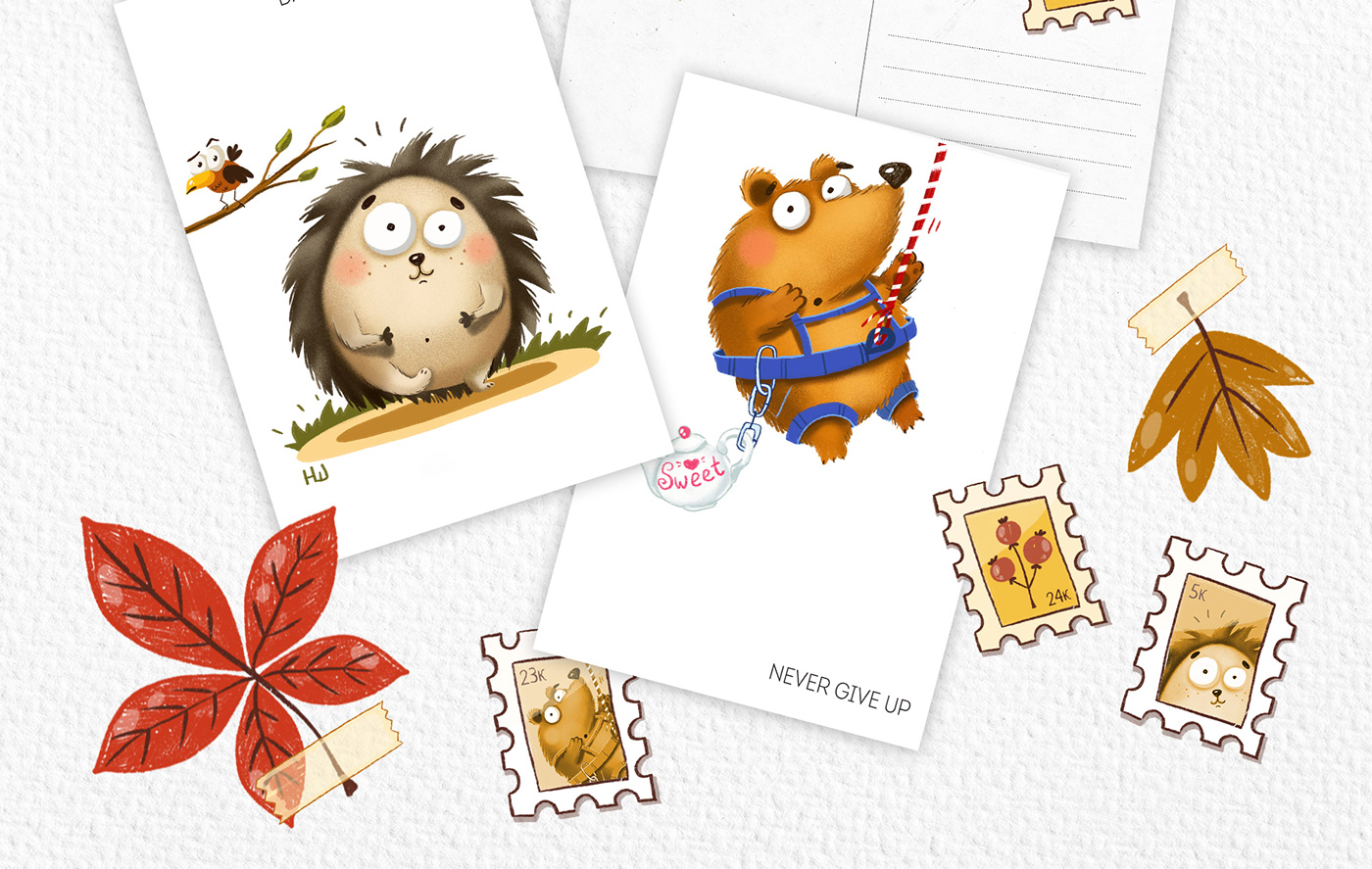 animal illustration animals card cards Character design  digital illustration funny postcard postcrossing stamp