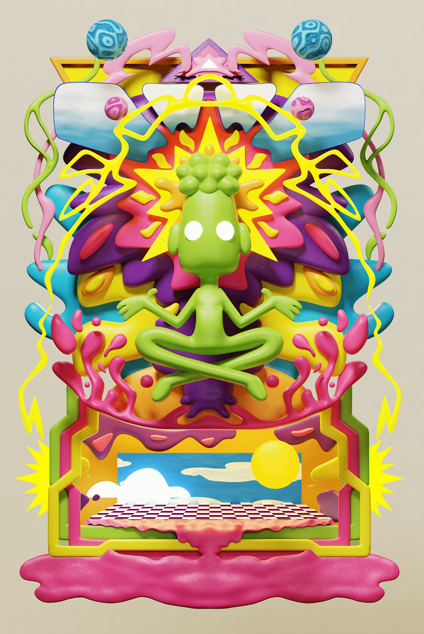 3D blender Digital Art  ILLUSTRATION  poster Character design  cartoon composition psychedelic 2D