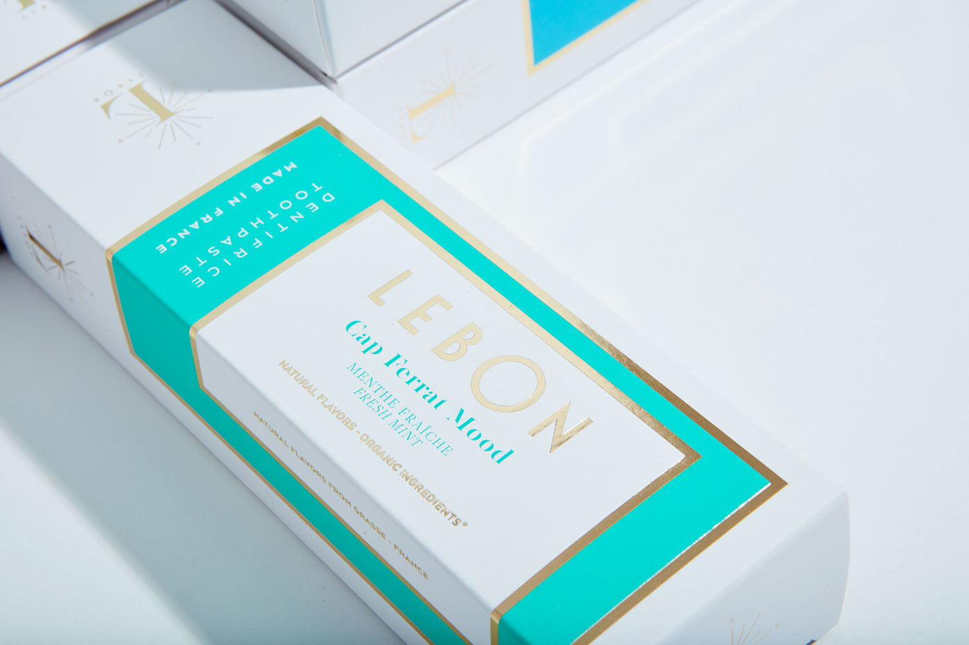 lebon toothpaste Packaging Hot Foil gold pantone beauty monogram luxury art deco