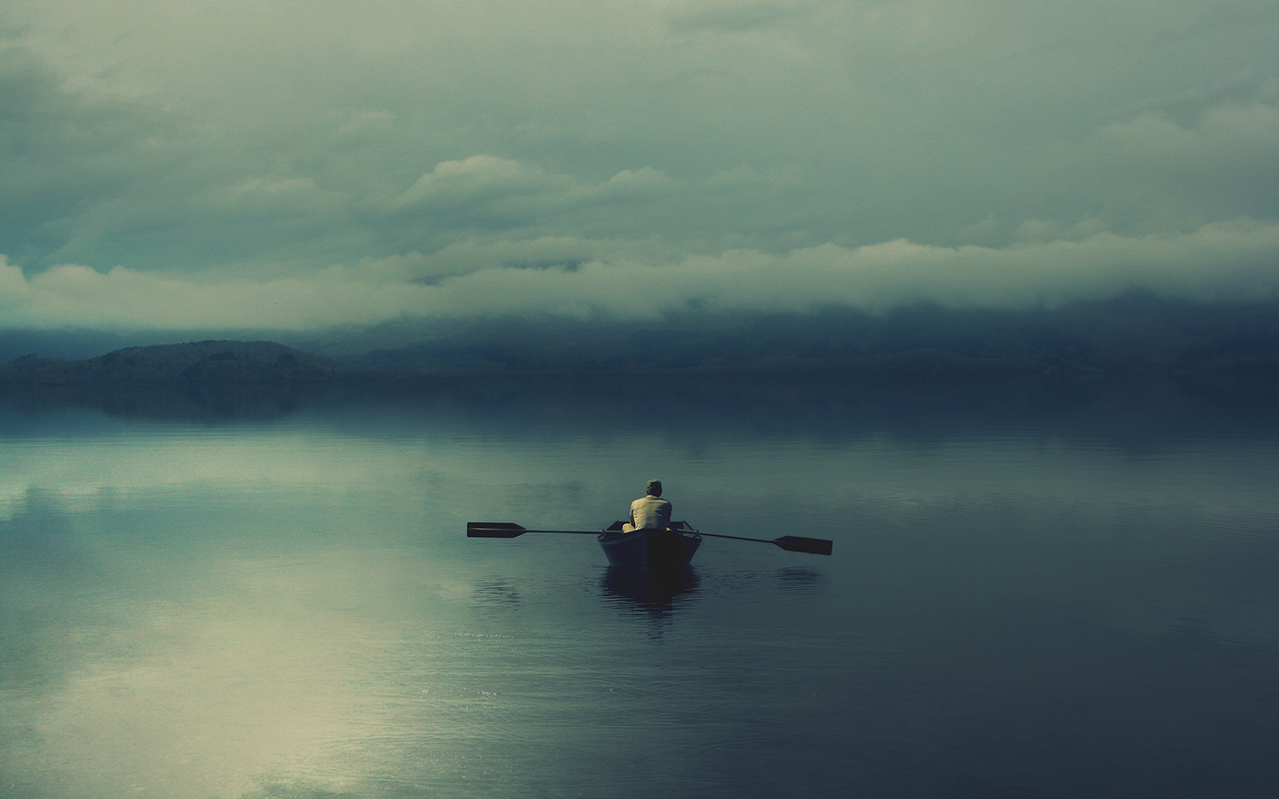 distant alone book cover album cover boat lake