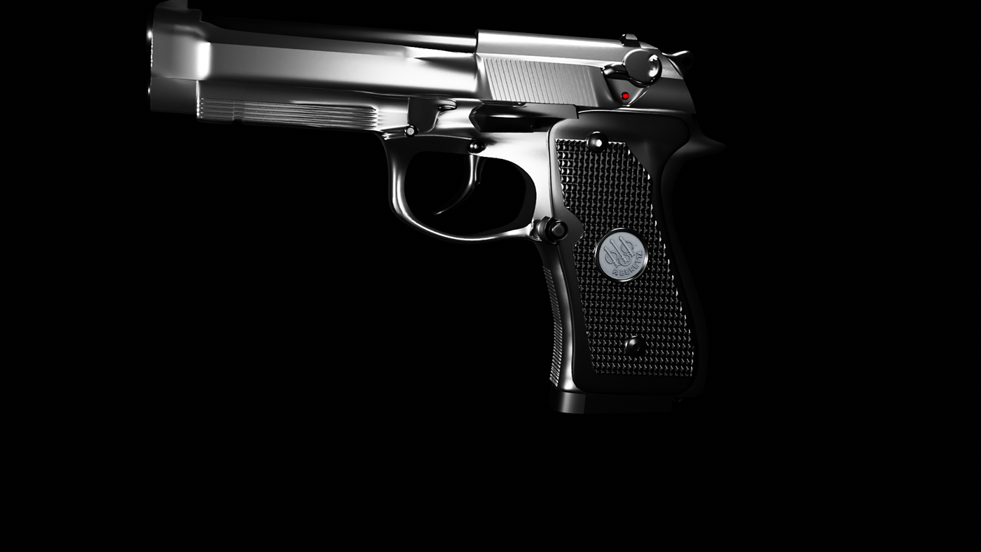 Gun pistol 9mm 3D modeling blender beretta 92 fs