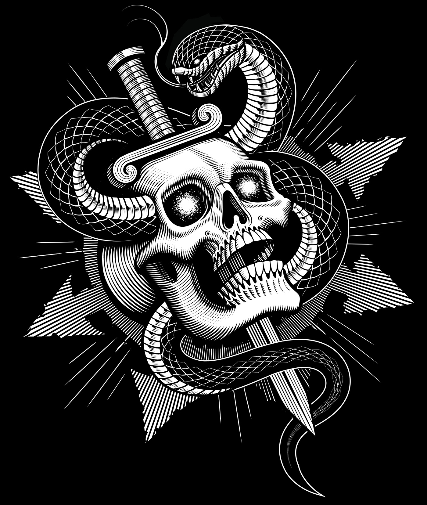 vector skull skeleton merchandise band poster t-shirt Illustrator snake tattoo design