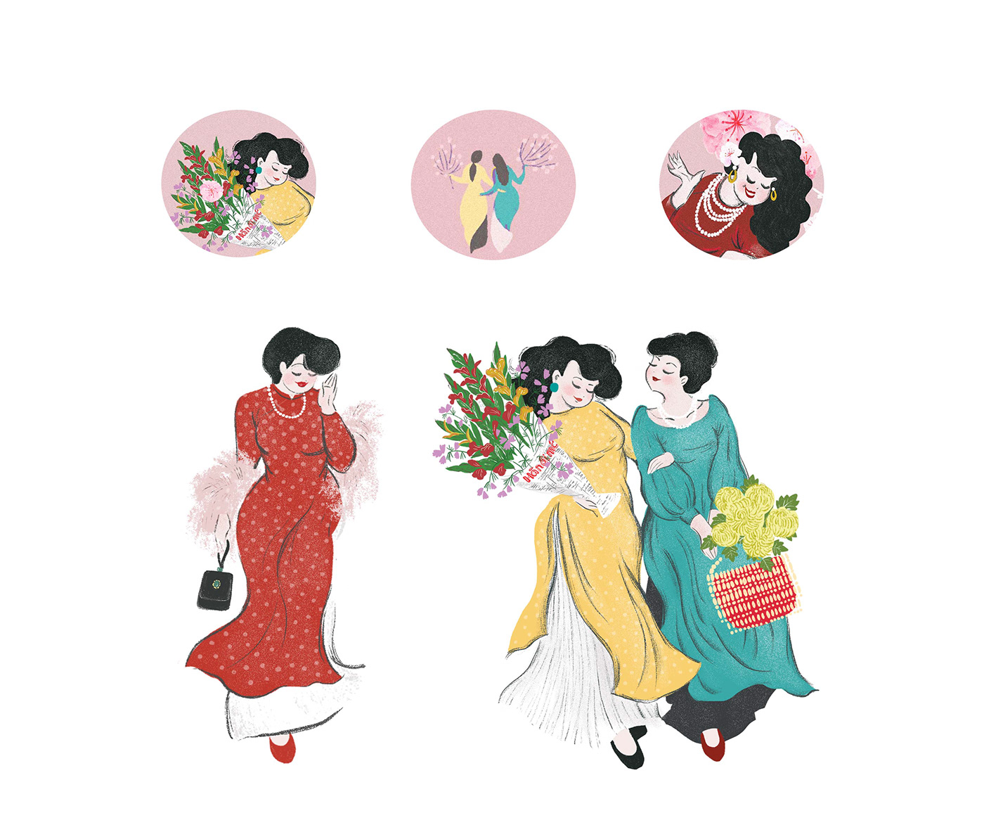 Ao dai Cherry Blossom department store happy new year spring tet traditional vietnam visual merchandise women
