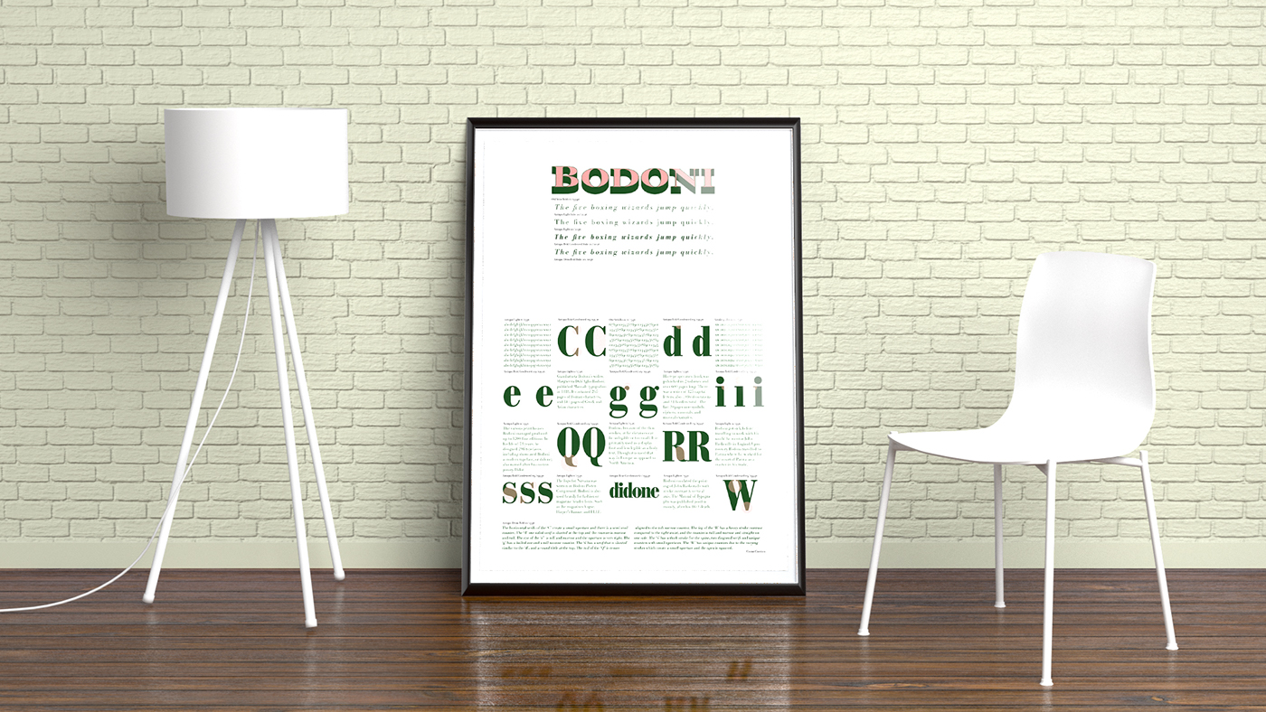 type typography   Typeface design peach forest green ladder specimen bodoni poster