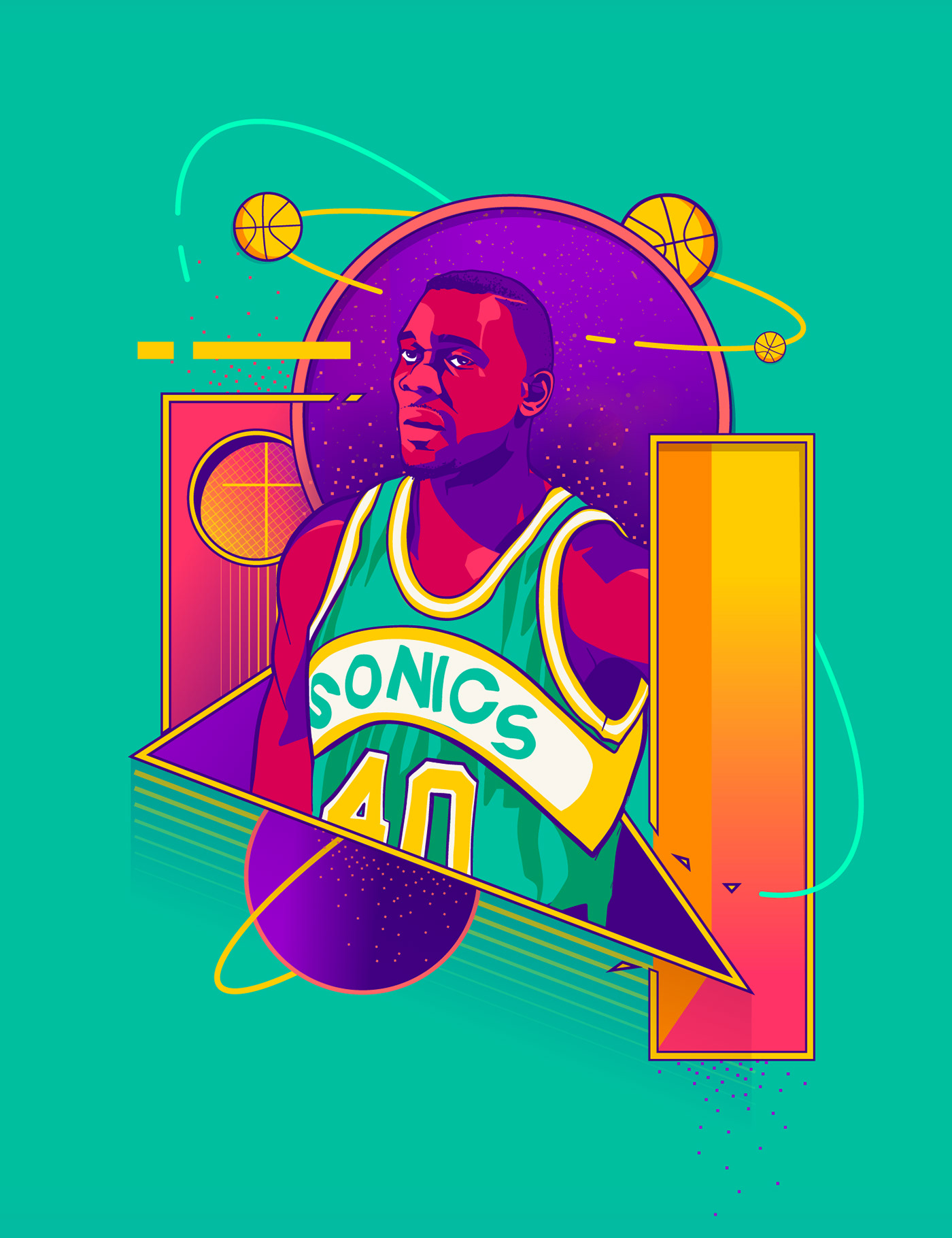 90s adobe fresco adobe illustrator art basketball graphic design  ILLUSTRATION  NBA Pop Art sports