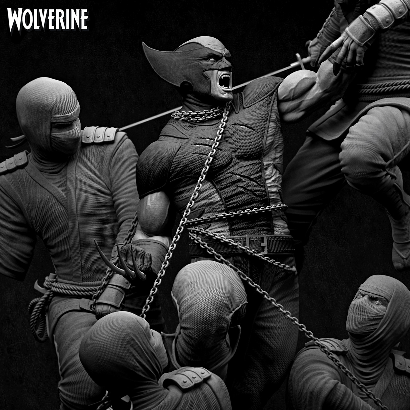 wolverine marvel comics logan figure ninjas battle Diorama japan
