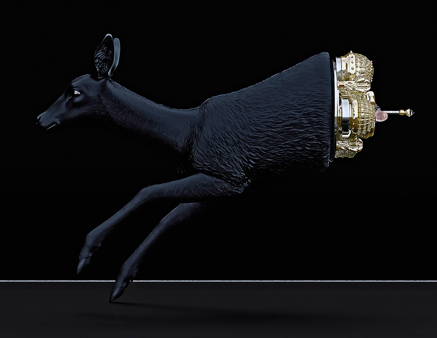 ivan venkov sculpture animal deer composition object digital Zbrush conceptual art gold golden cabinet glass egg Faberge