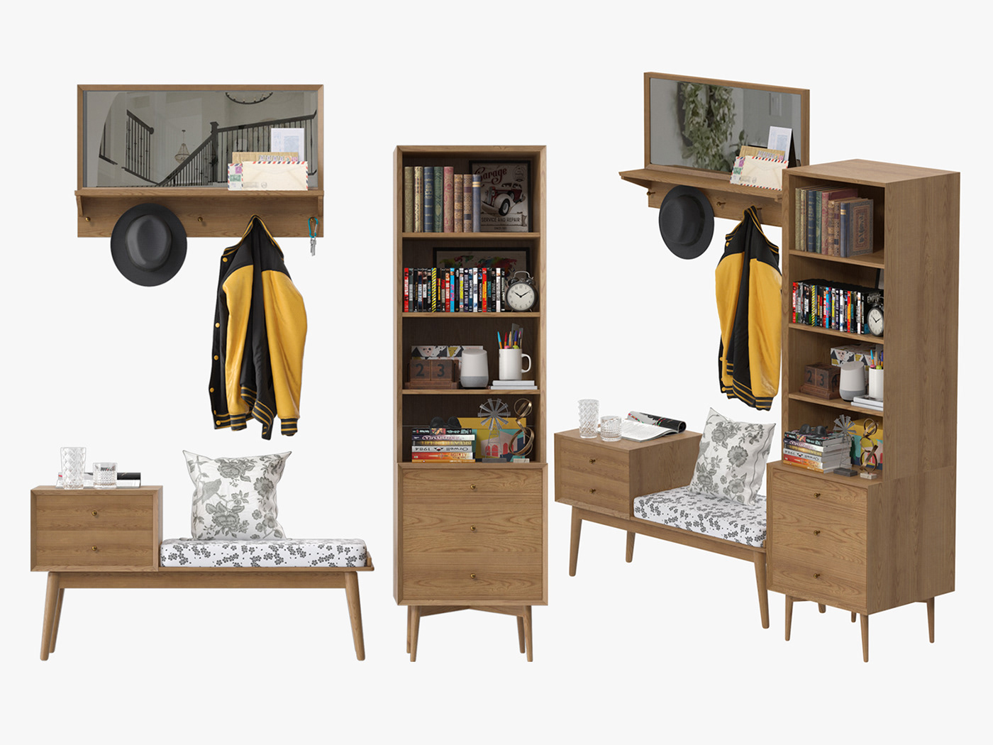 3D model 3ds max bench book clock Clothing google hallway jacket magazine