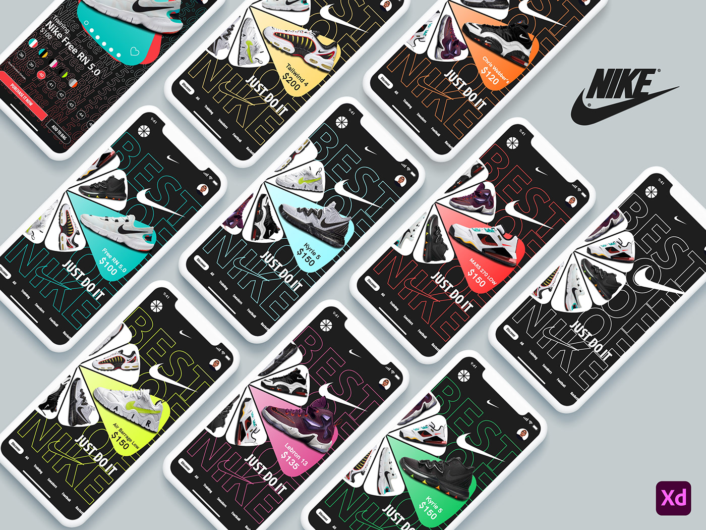 Adobe XD app brand kit Mobile app Nike Nike Shoes UI ui kit ui ux