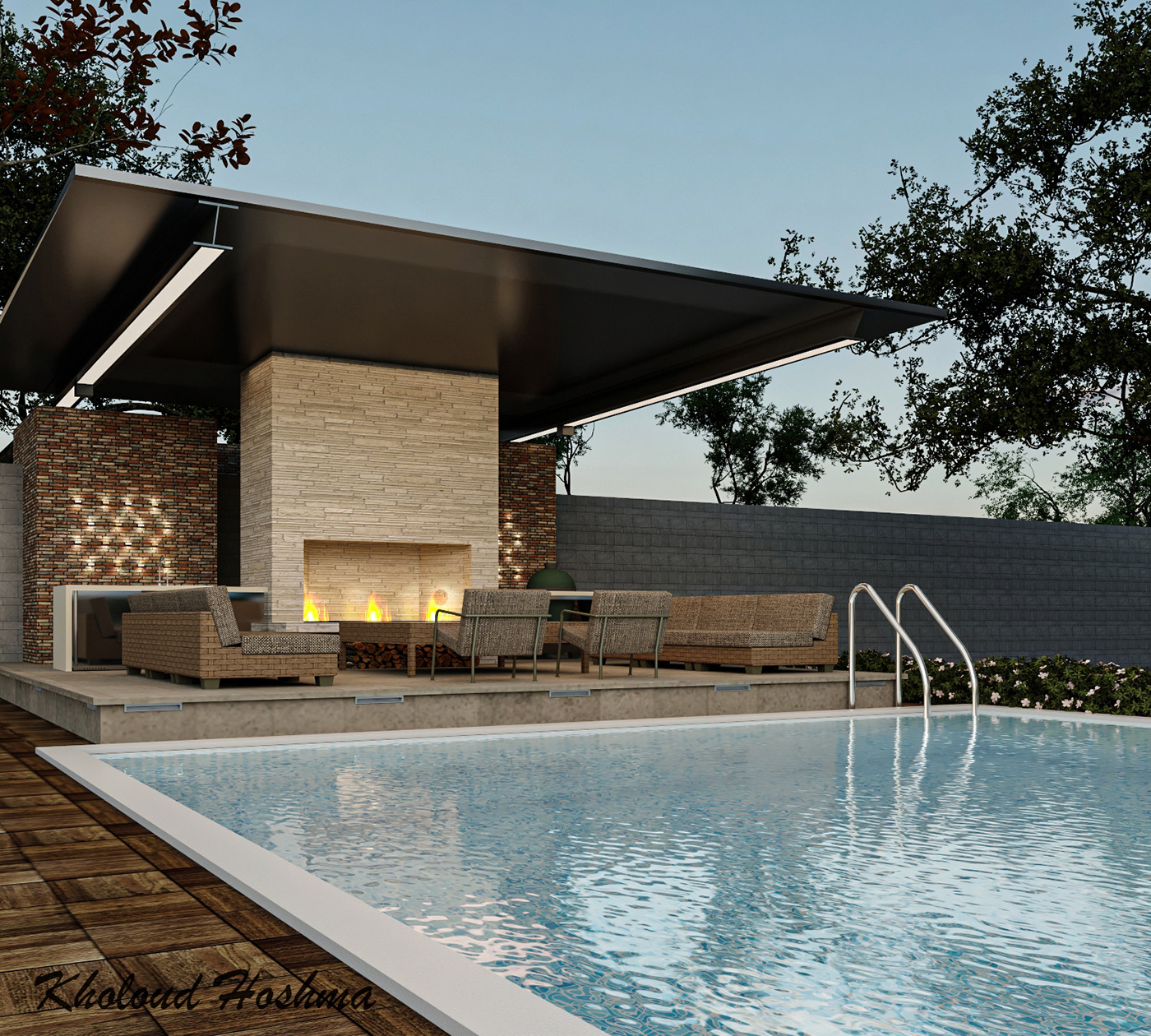 Outdoor Landscape architecture exterior 3ds max vray modern Render 3D