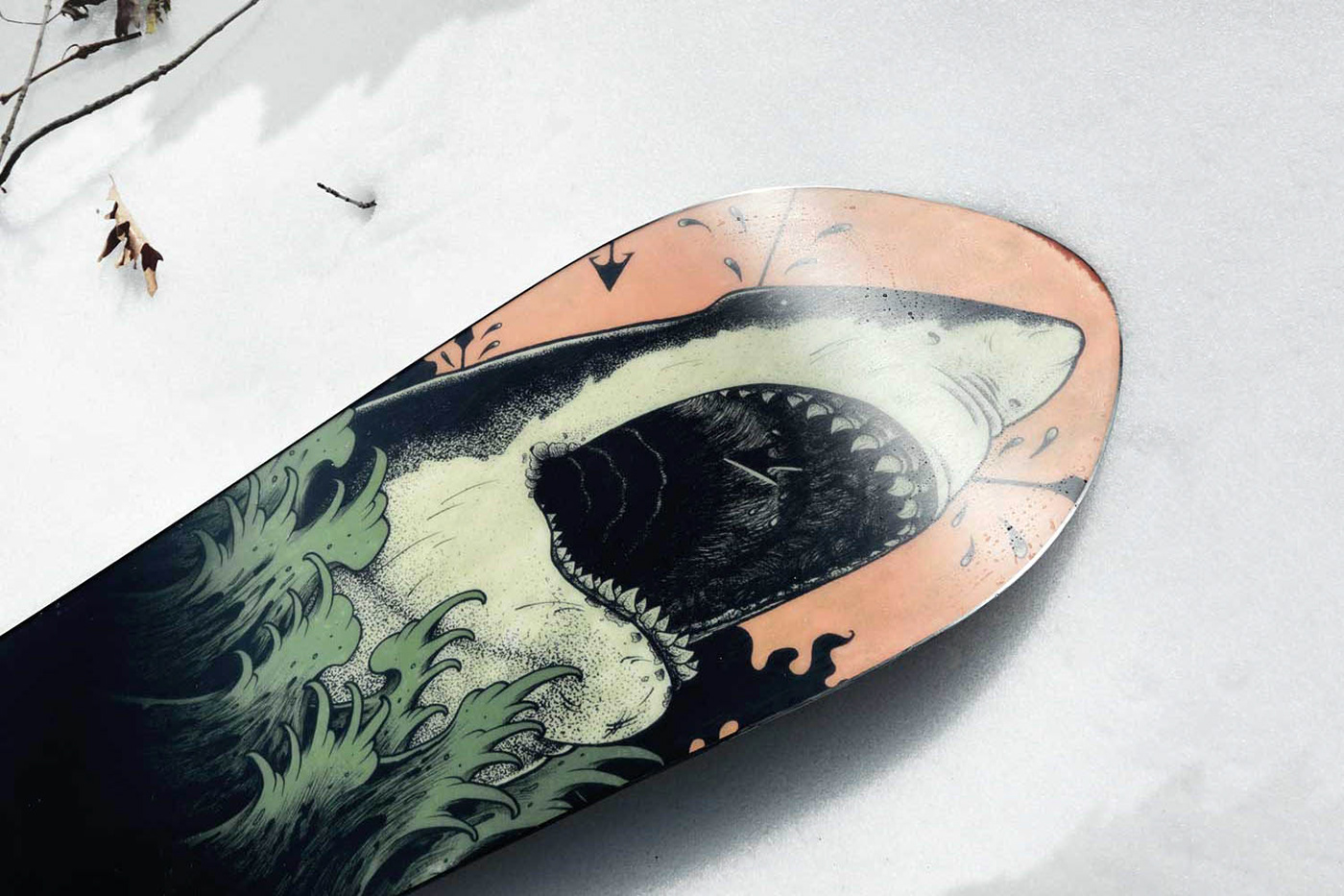 ink drawing stippling ink tattoo design snowboard snowboard design shark pen drawing Tattoo Art tattoo