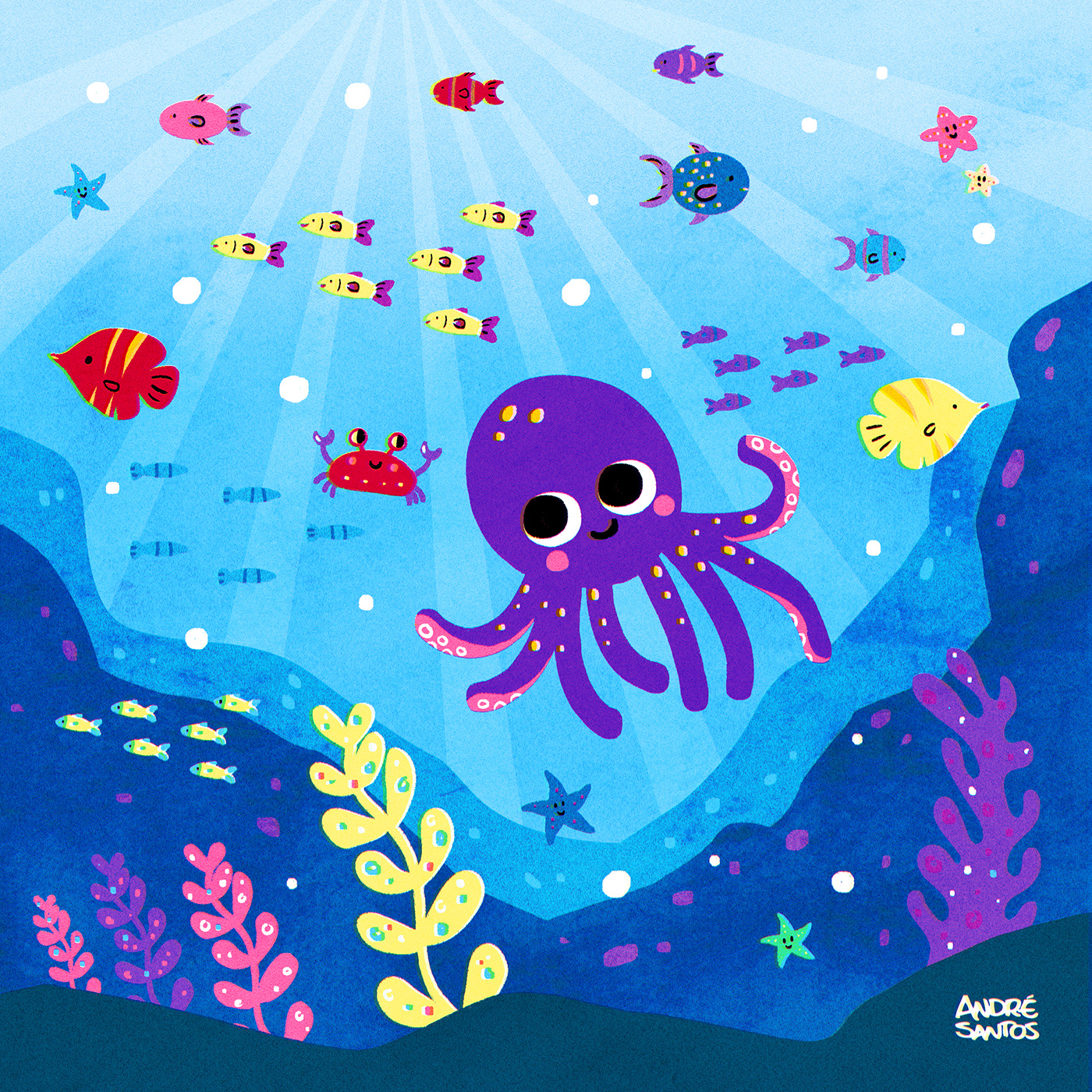 blue cartoon crab cute fish Ocean octopus sea underwater