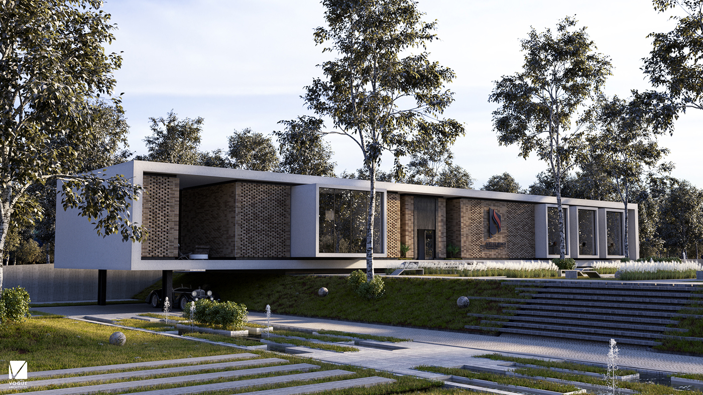 architecture exterior Office corona render  3d max Landscape Architecture  Vogue Architects