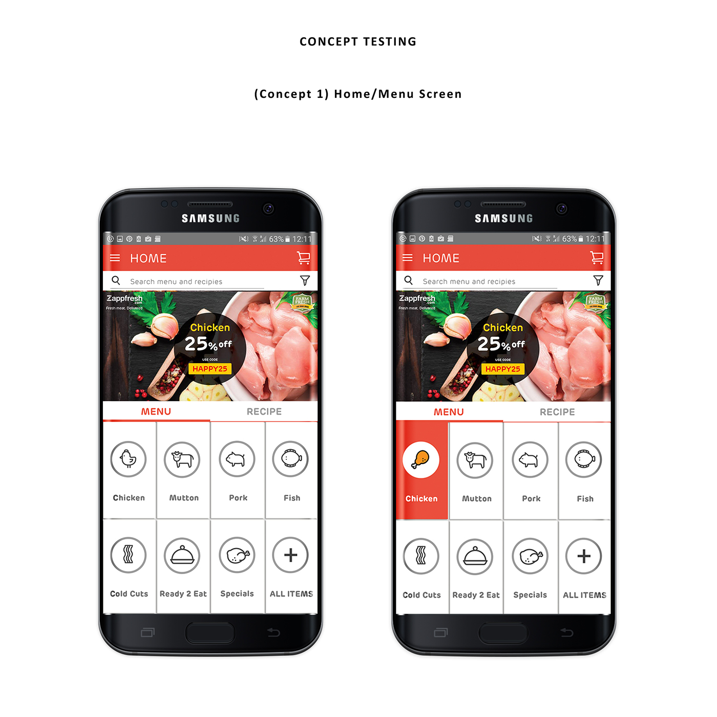 meat Order app ios android wireframe screens Mockup UI ux