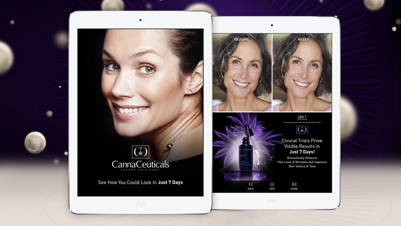 anti age care skin beauty ios app iPad violet cannabis revolutionary face woman medical luxury cream