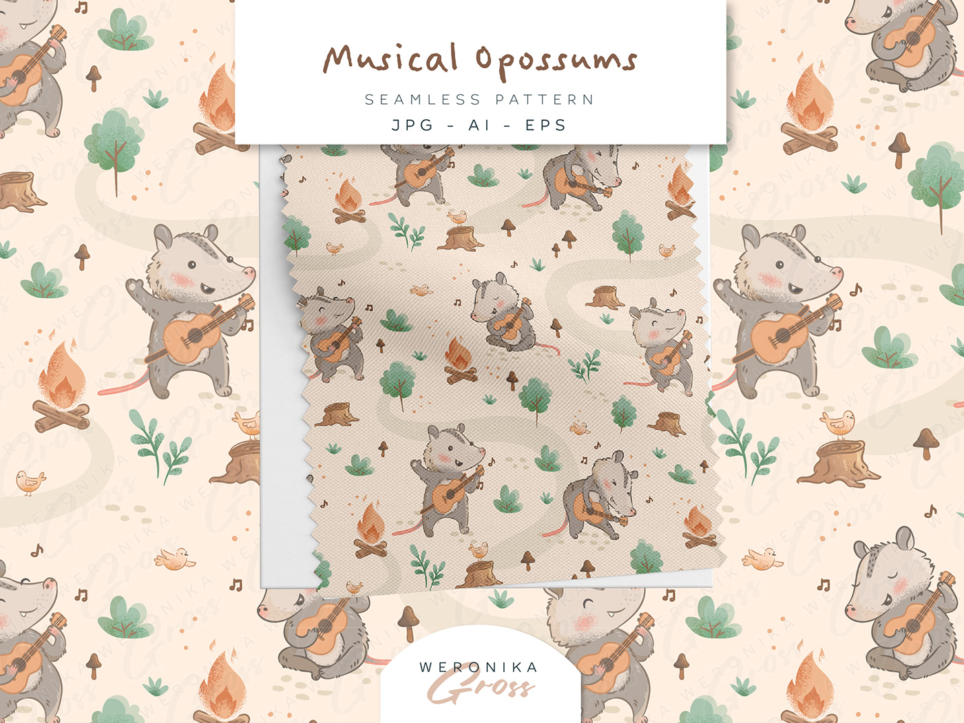opossum possum children illustration kids illustration babyshower Invitation Birthday Event seamless pattern