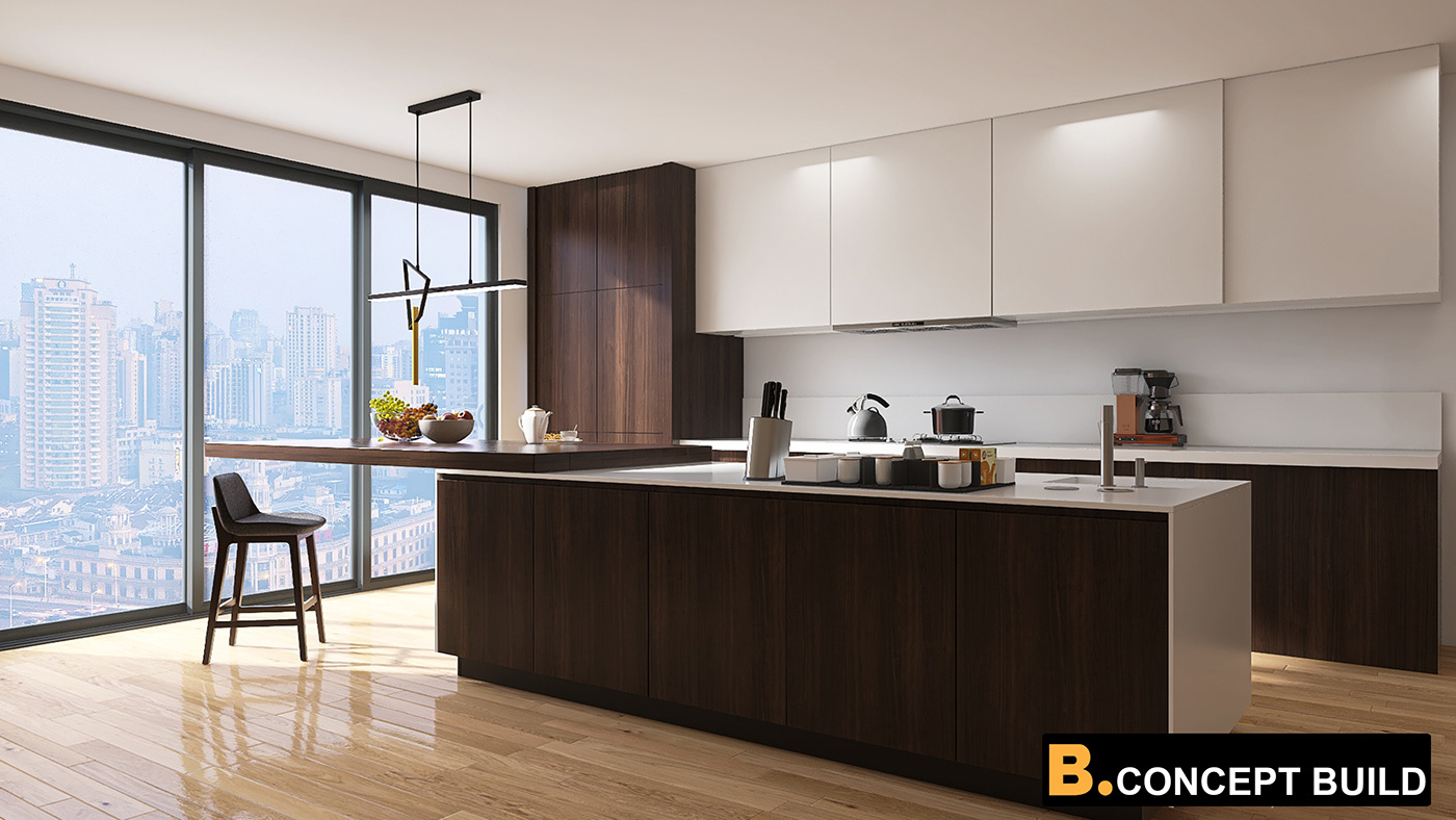 interior design  visualization Render 3D kitchen design modern traditional design architecture