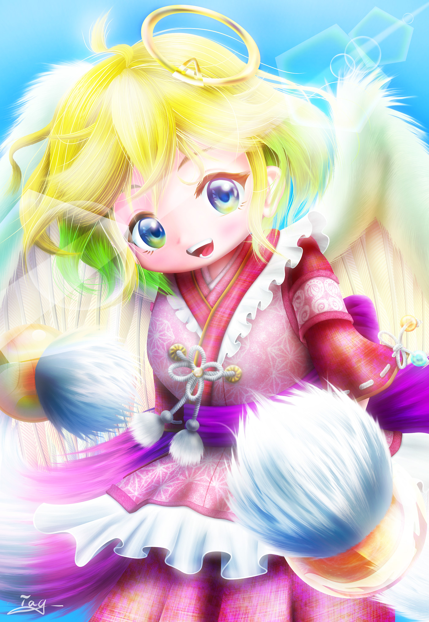 Character digitalart cute girl angel digital illustration fantasy summer kimono original character