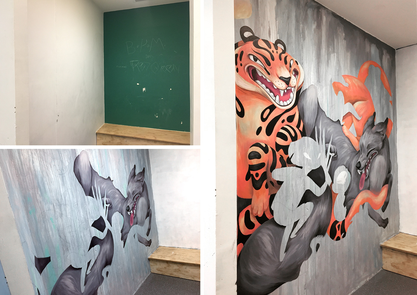 painting   Mural Interior animals tiger Character design wolf indoor wall