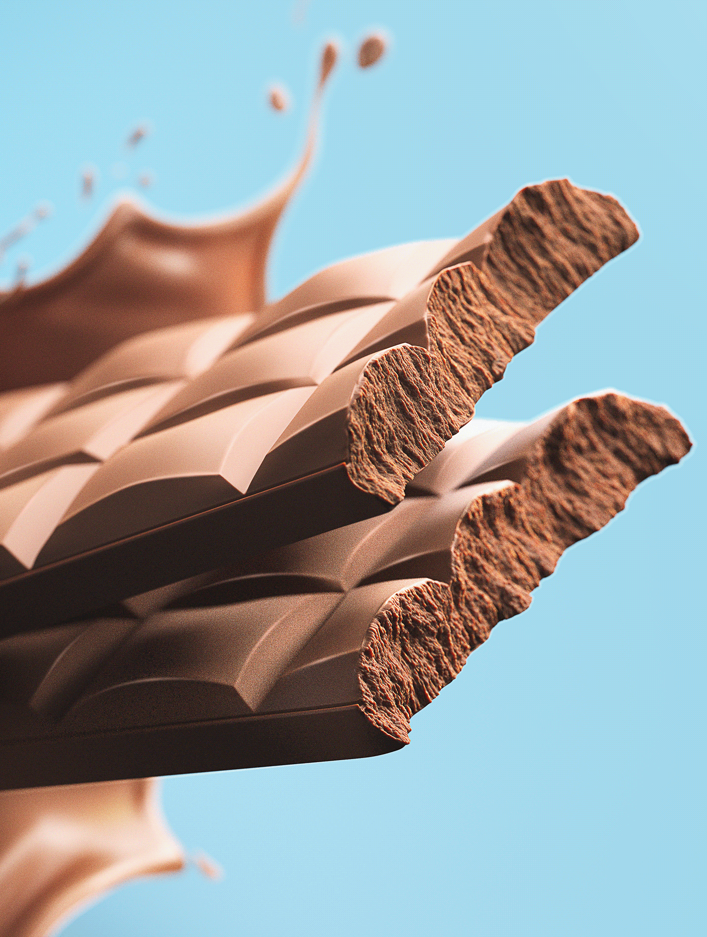 3D CHOCOLATE 3d food broken chocolate cgi food chocolate chocolate bar felipe pavani broken bar