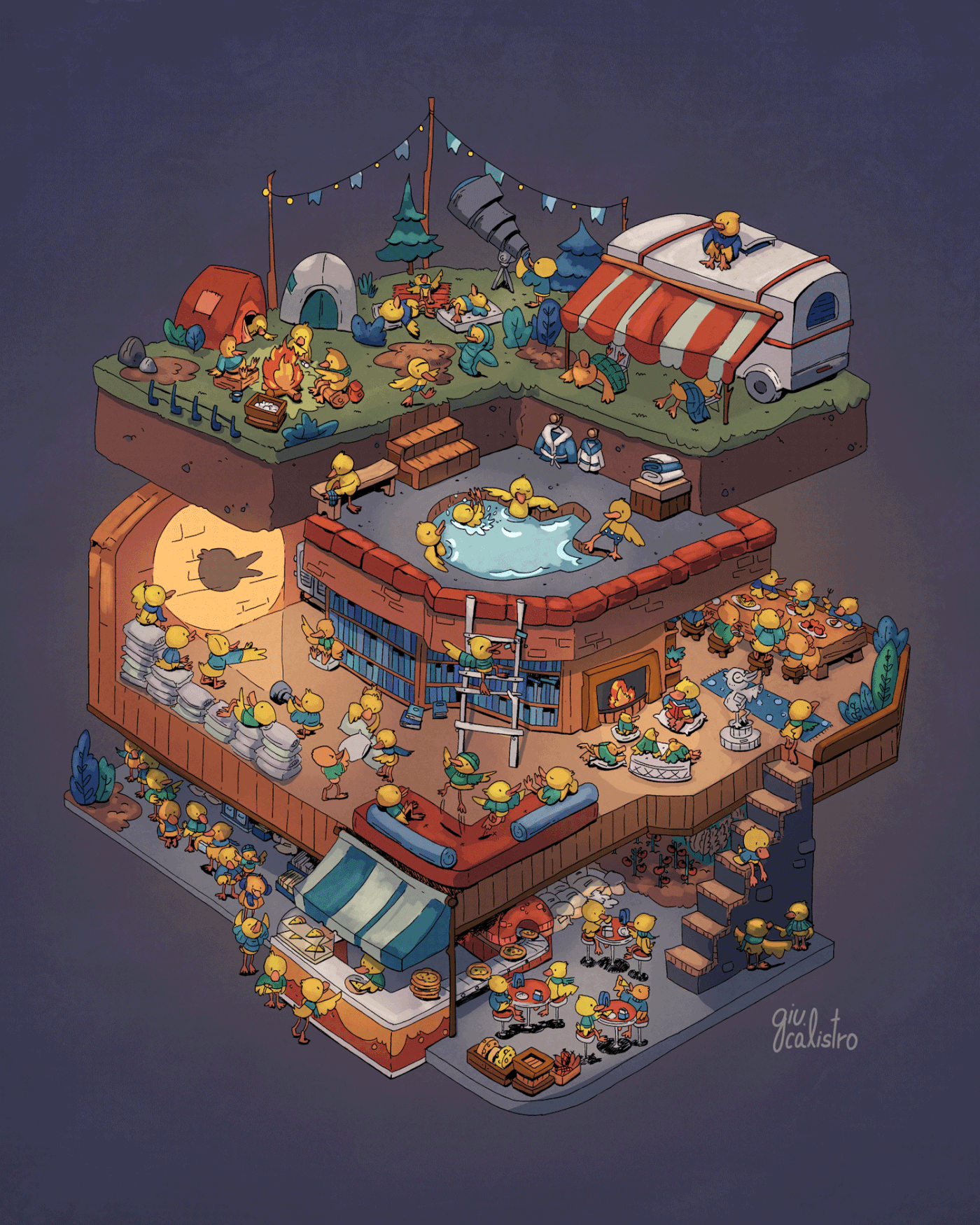 Isometric intricate Wimmelbild Diorama 2D ILLUSTRATION  Game Art cozy Playful Tiny