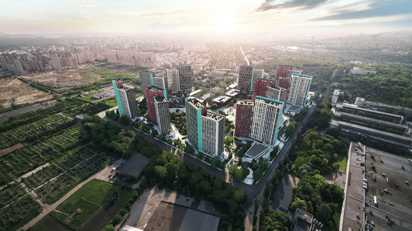 architecture rendering Urban Kyiv PUBLIC CENTER exterior facade visualization residential complex Video Production